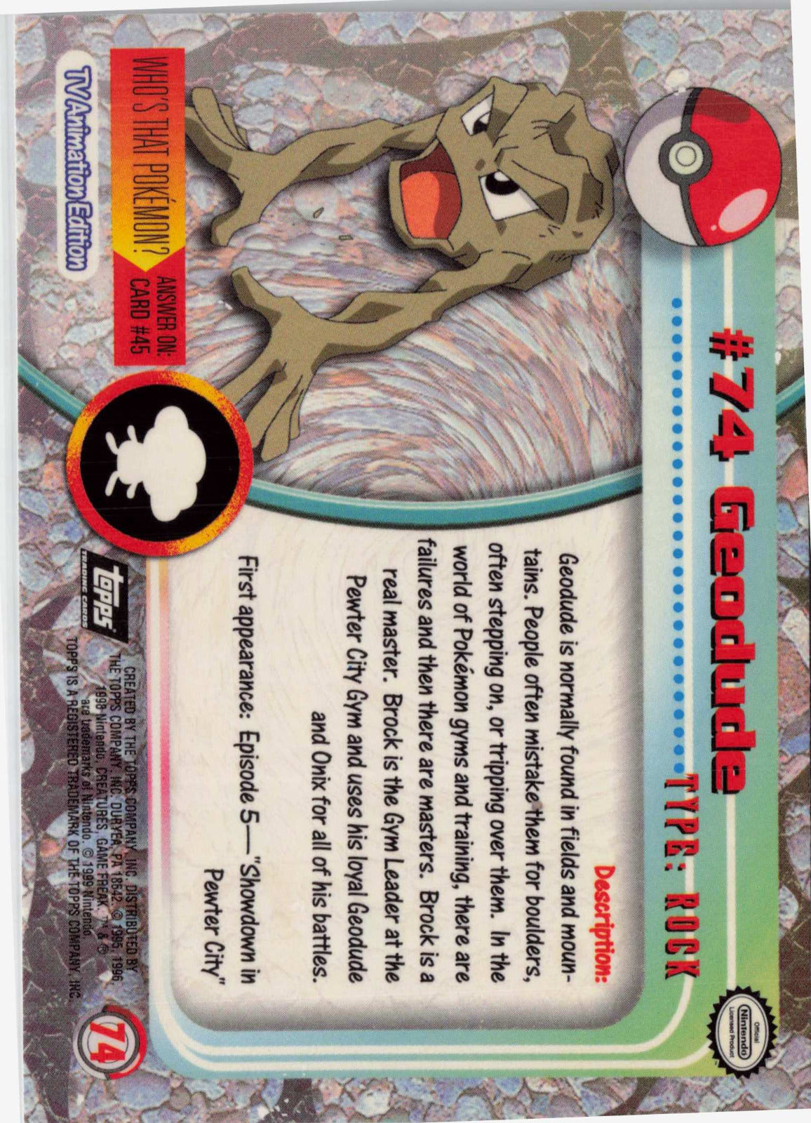 Geodude 74 - Black Topps Logo HP Pokemon Topps TV Animation Edition Series 1 (Back)