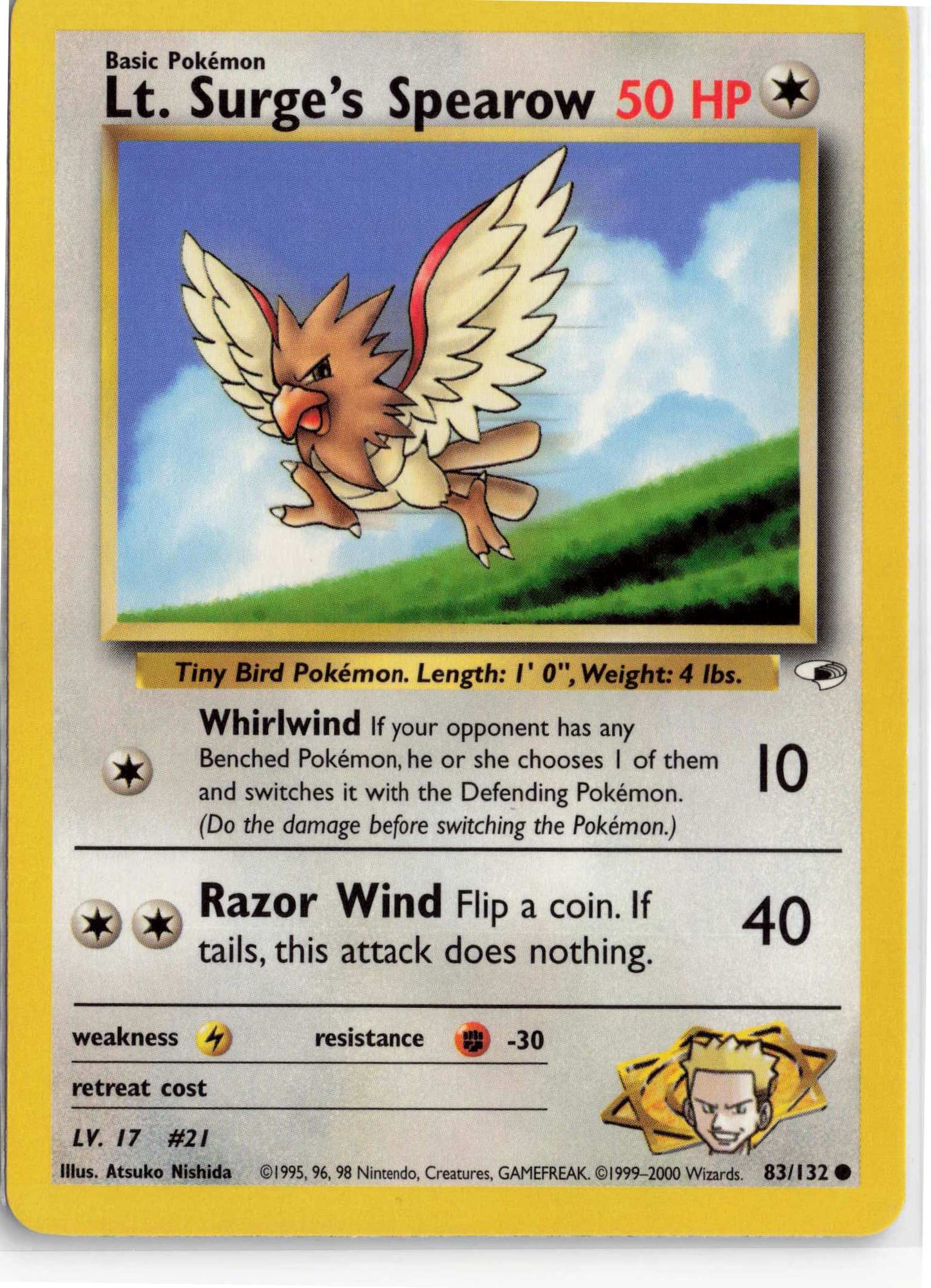 Lt. Surge's Spearow (83) 083/132, HP Condition, Pokemon Gym Heroes