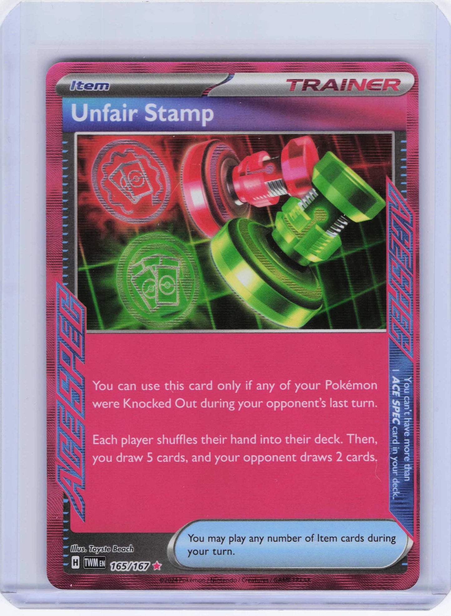Unfair Stamp 165/167, Holo, NM Condition, Pokemon SV06: Twilight Masquerade