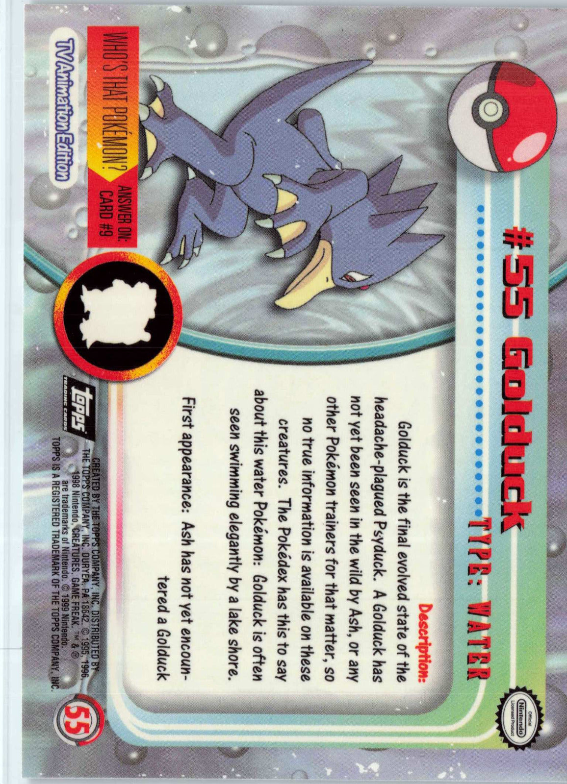 Golduck 55 - Black Topps Logo HP Pokemon Topps TV Animation Edition Series 1 (Back)