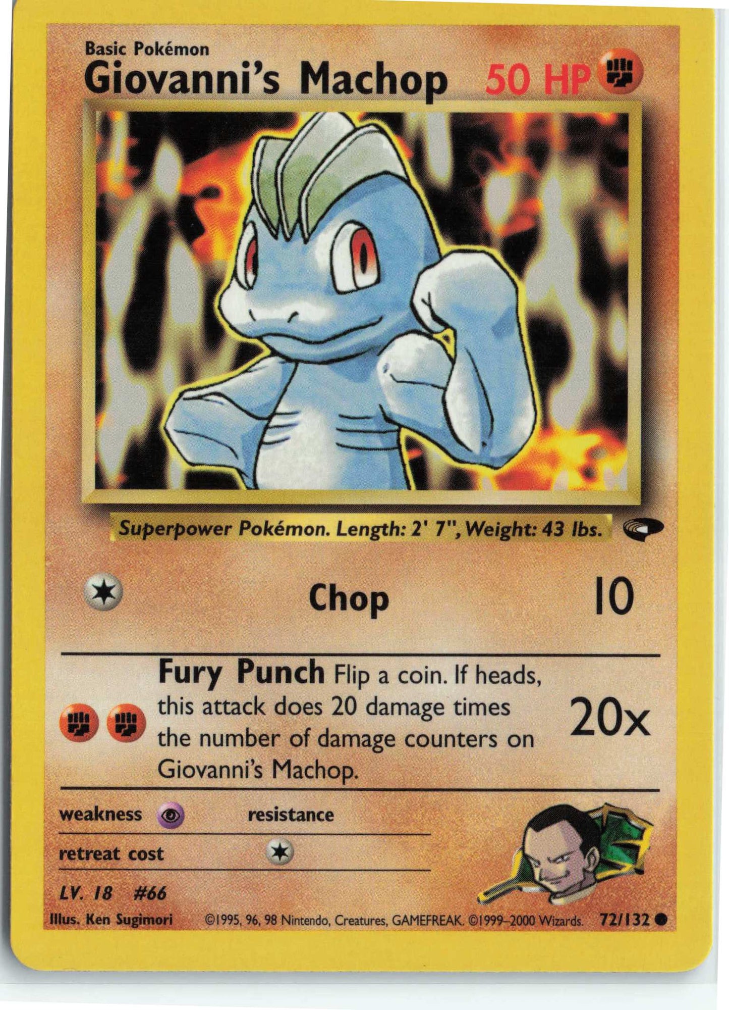 Giovanni's Machop 072/132, HP Condition, Pokemon Gym Challenge