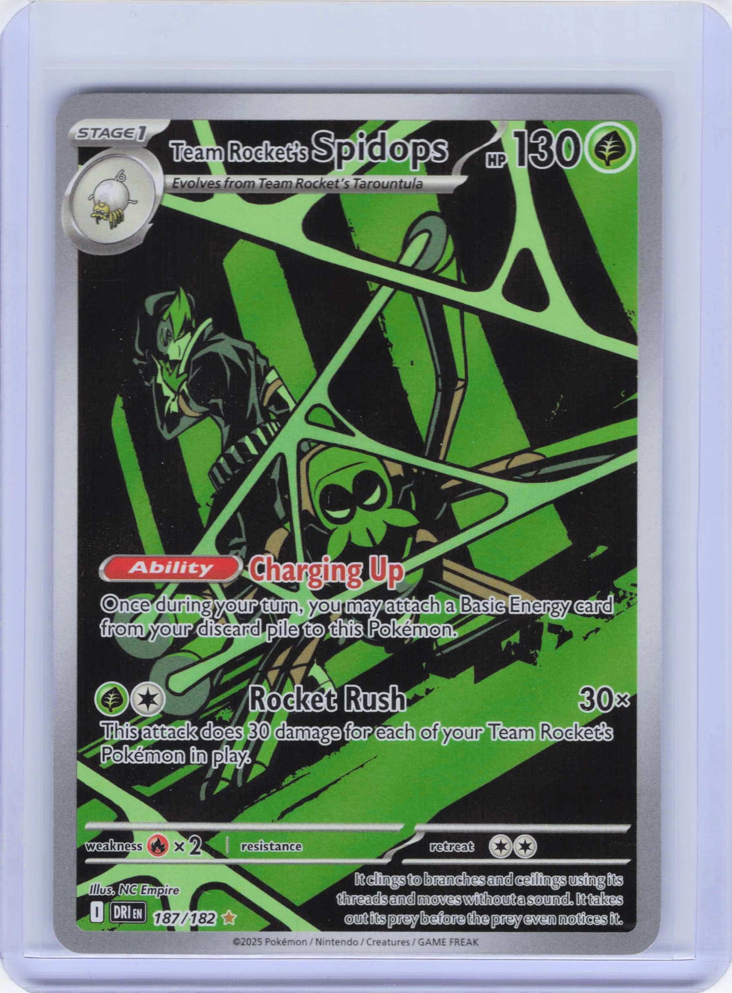 Team Rocket's Spidops 187/182, Holo, NM Condition, Pokemon SV10: Destined Rivals