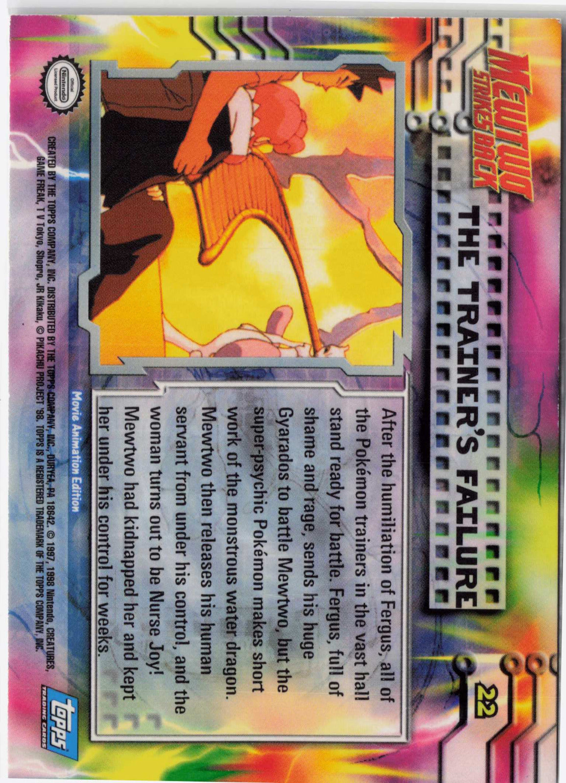 The Trainer's Failure #22 Foil Pokemon Topps MewTwo Strikes Back (Back)
