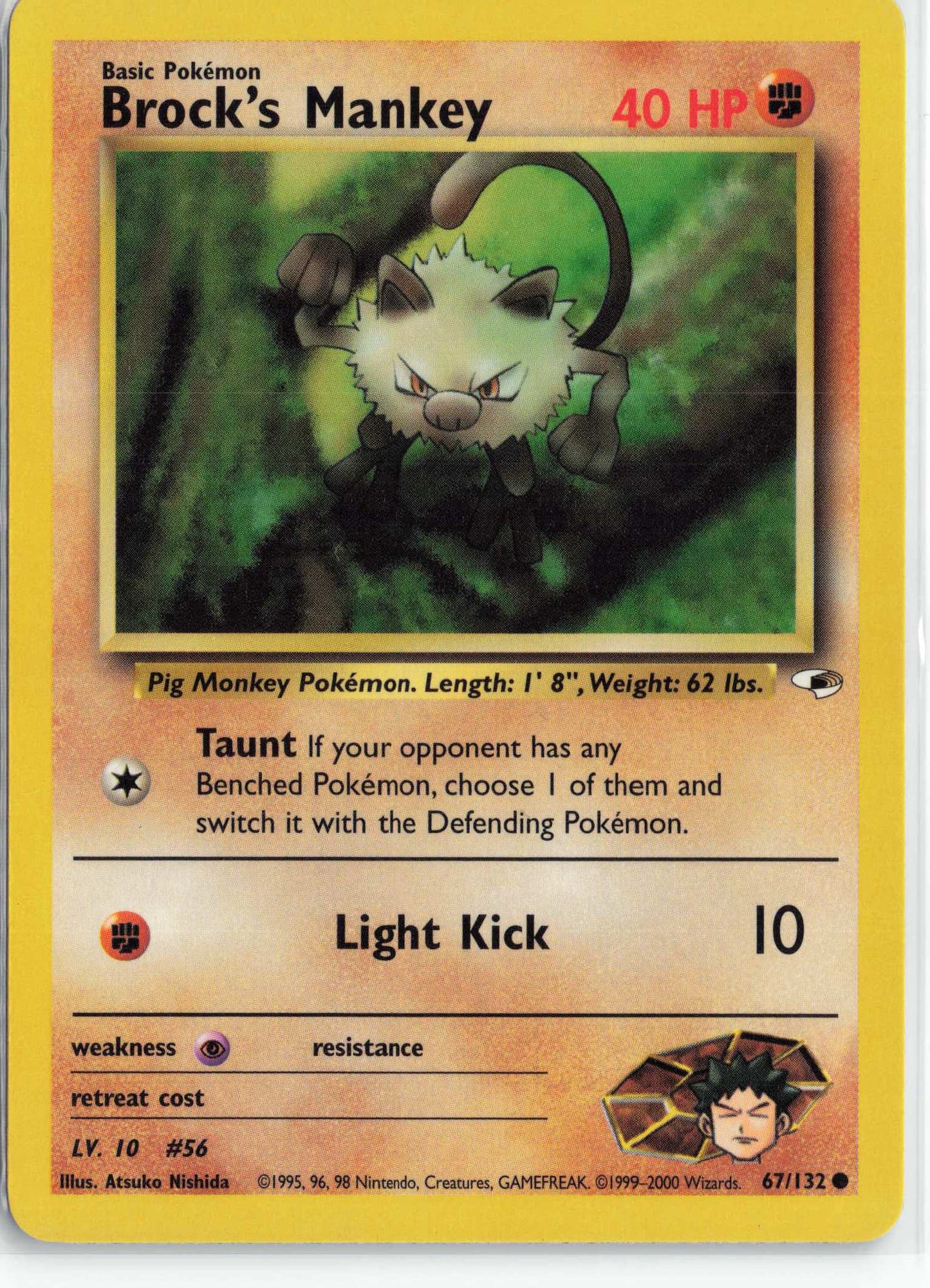 Brock's Mankey (67) 067/132, HP Condition, Pokemon Gym Heroes
