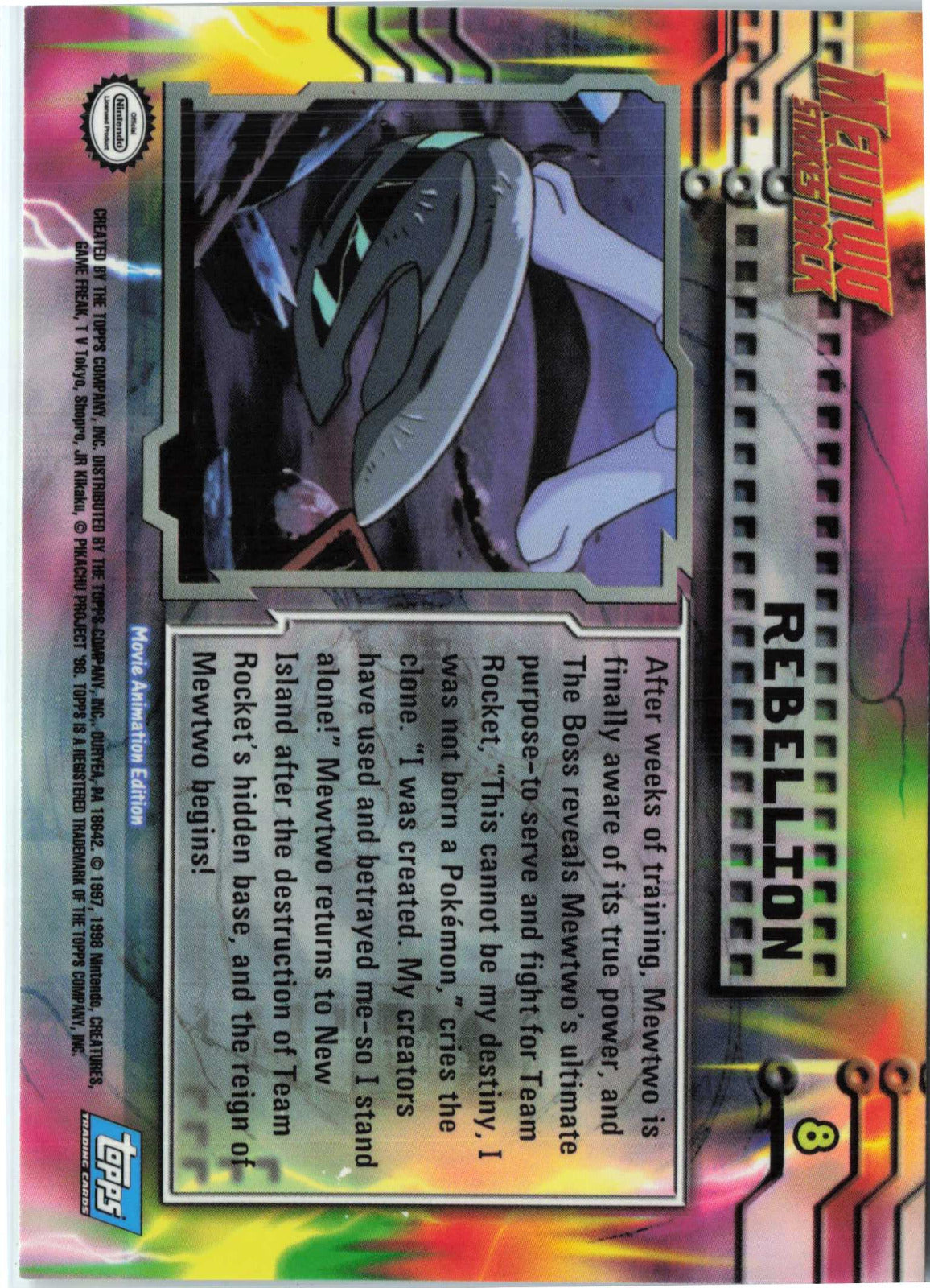 Rebellion #8 Blue Topps Logo Pokemon Topps MewTwo Strikes Back (Back)