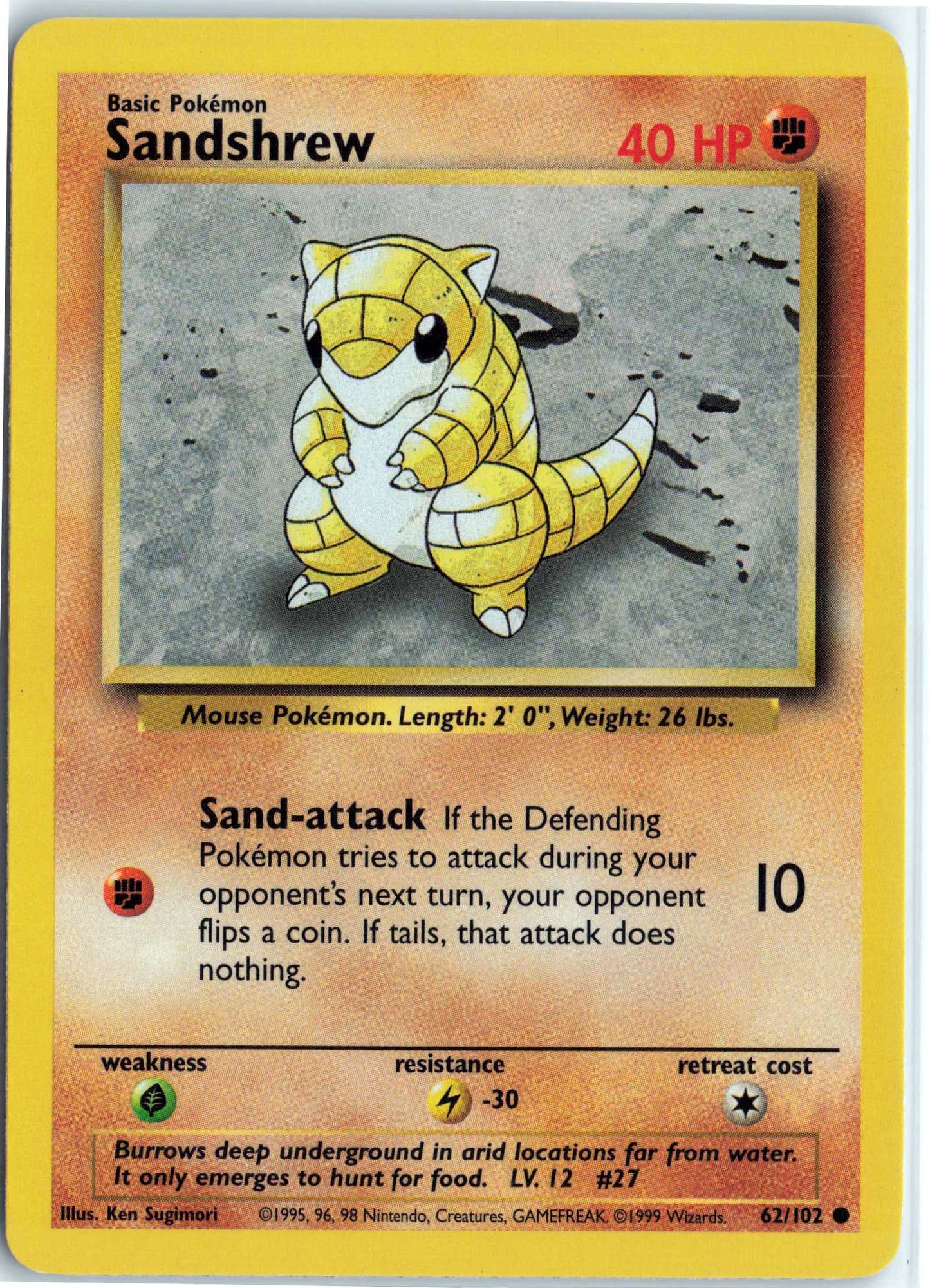 Sandshrew 062/102, HP Condition, Pokemon Base Set