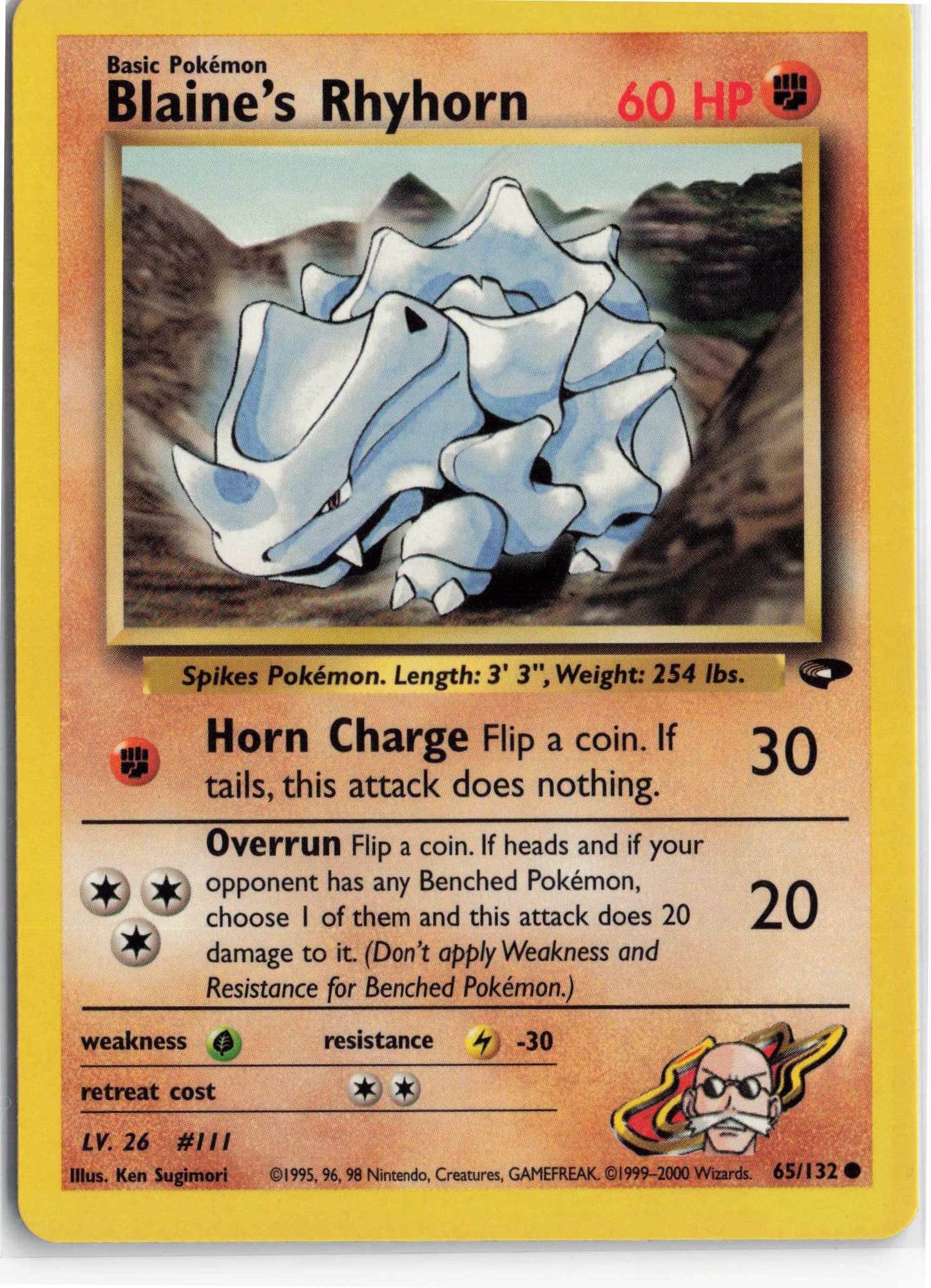 Blaine's Rhyhorn 065/132, HP Condition, Pokemon Gym Challenge