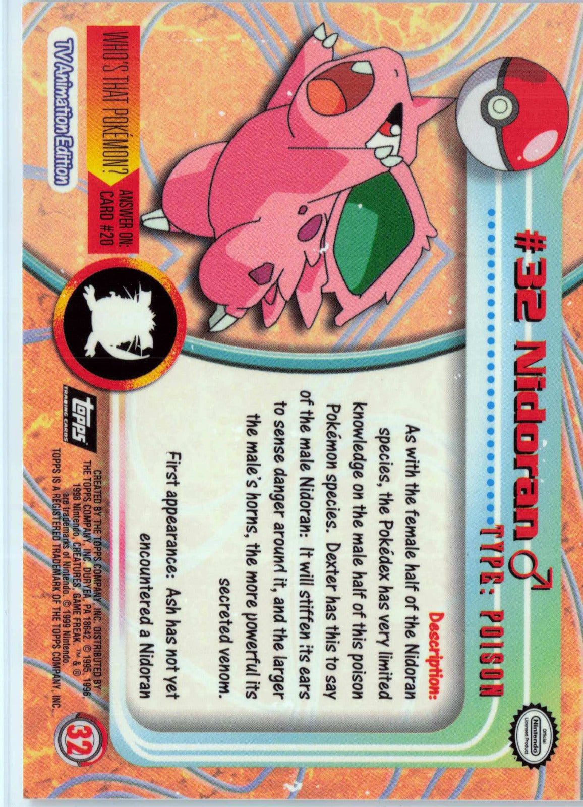 Nidoran? 32 - Black Topps Logo HP Pokemon Topps TV Animation Edition Series 1 (Back)
