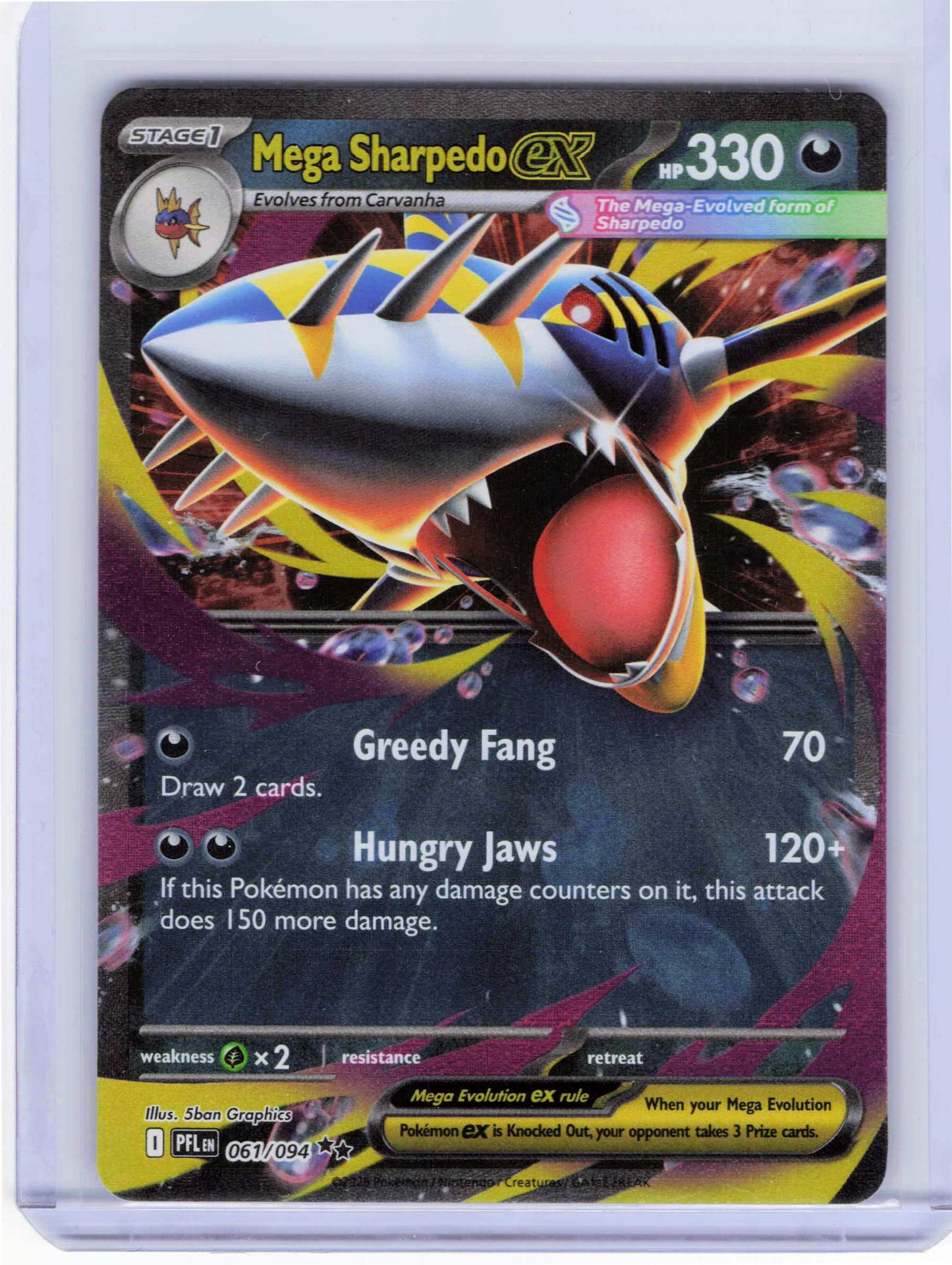 Mega Sharpedo ex 061/094, Holo, NM Condition, Pokemon ME02: Phantasmal Flames