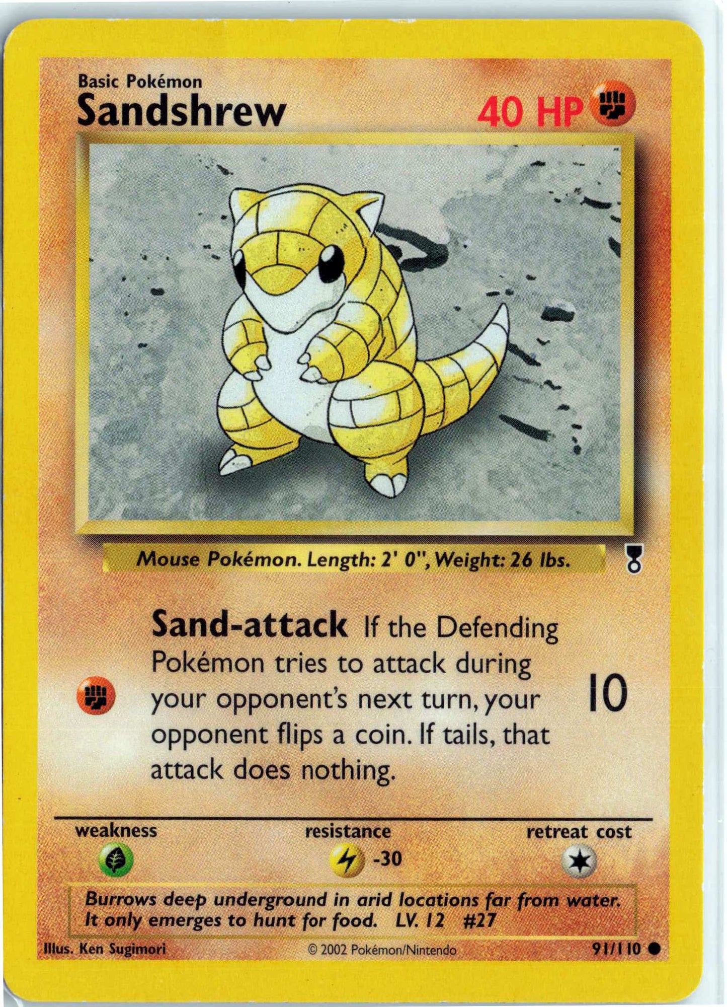 Sandshrew 091/110, HP Condition, Pokemon Legendary Collection