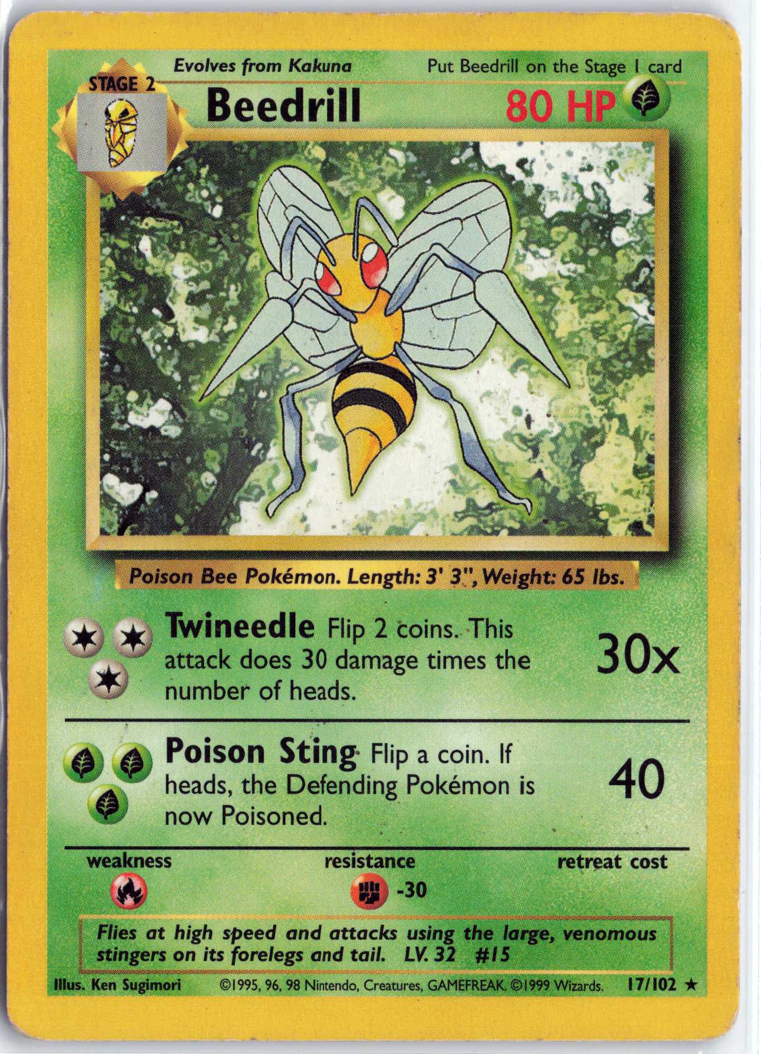 Beedrill 017/102, HP Condition, Pokemon Base Set