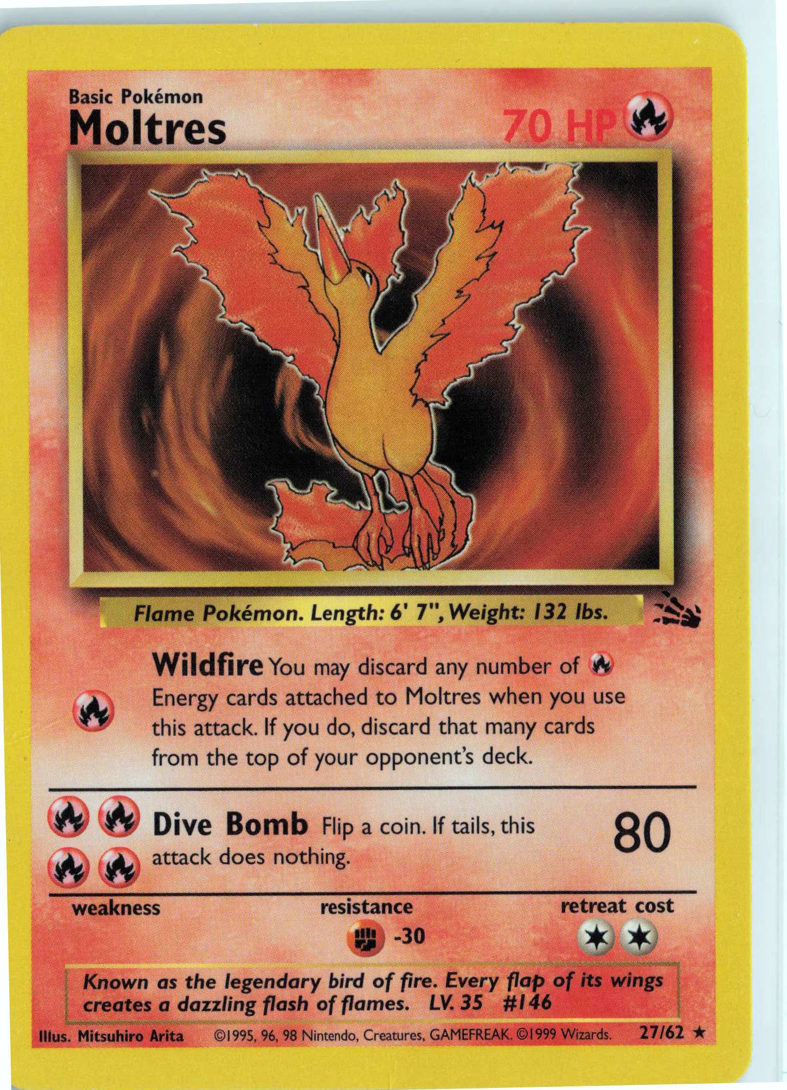 Moltres (27) 27/62, HP Condition, Pokemon Fossil