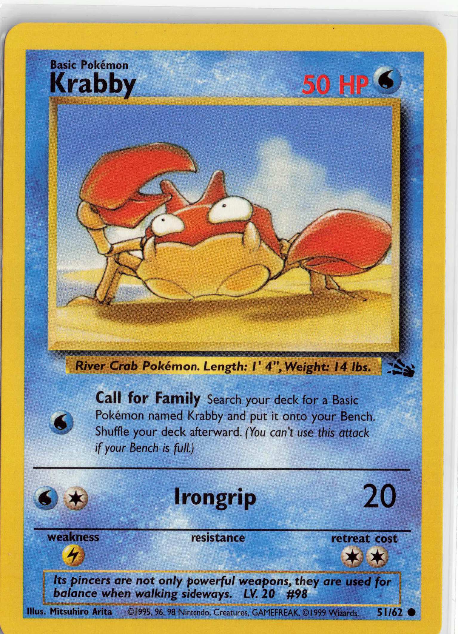 Krabby 51/62, HP Condition, Pokemon Fossil