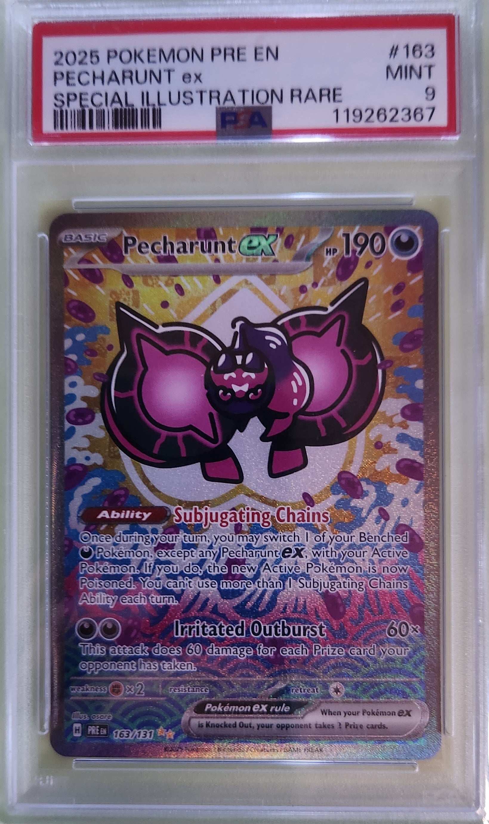 Pecharunt Ex #163 Pokemon Prismatic Evolutions Graded PSA 9