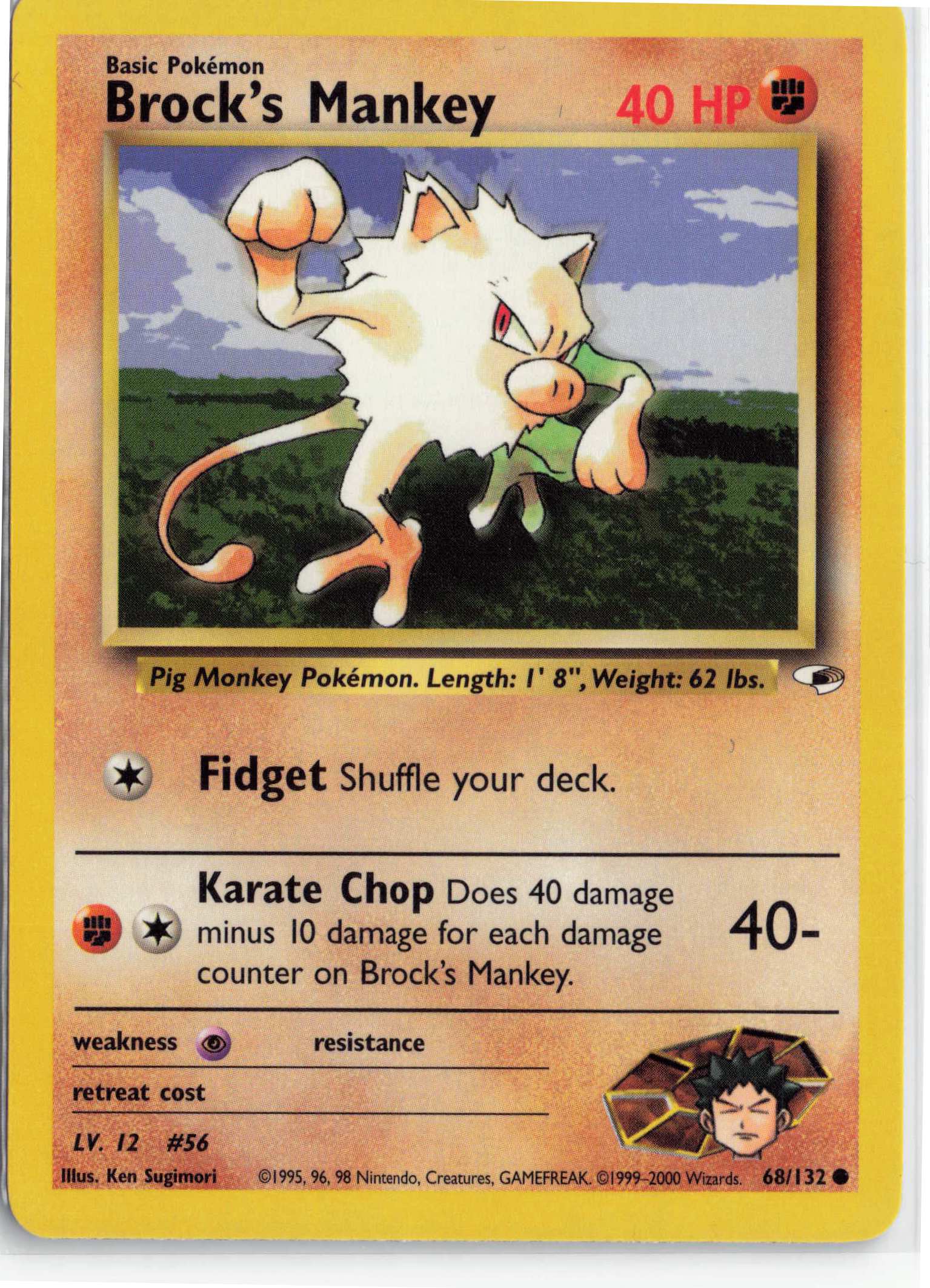 Brock's Mankey (68) 068/132, HP Condition, Pokemon Gym Heroes