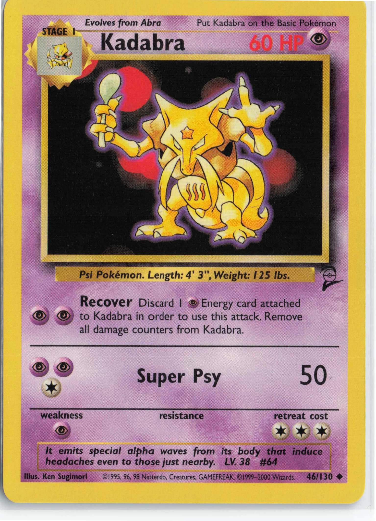 Kadabra 046/130, HP Condition, Pokemon Base Set 2