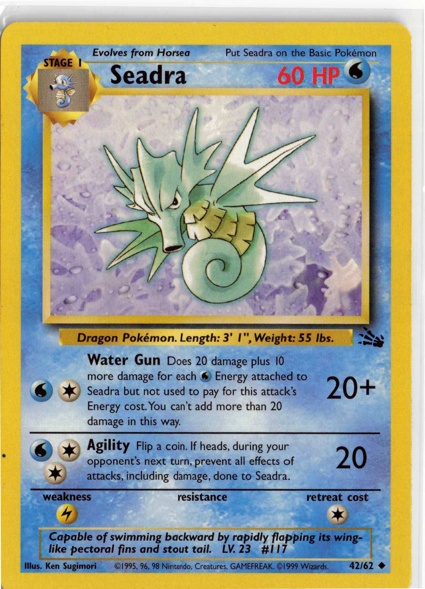 Seadra 42/62, HP Condition, Pokemon Fossil