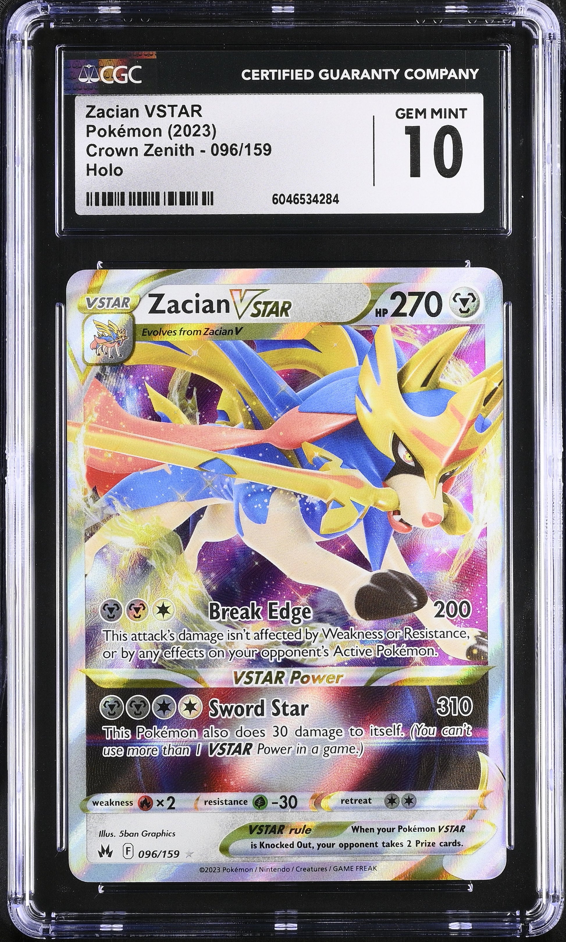 Zacian VSTAR #096/159 CGC 10 Gem Mint Holo 2023: Crown Zenith