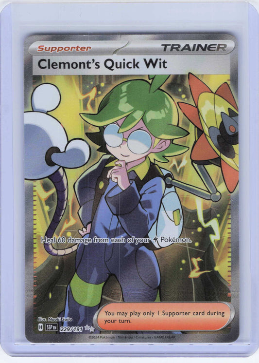 Clemont's Quick Wit #229/191 Holo Pokemon SV08: Surging Sparks