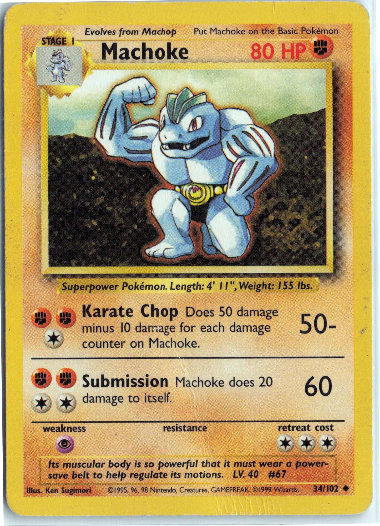 Machoke 034/102, HP Condition, Pokemon Base Set