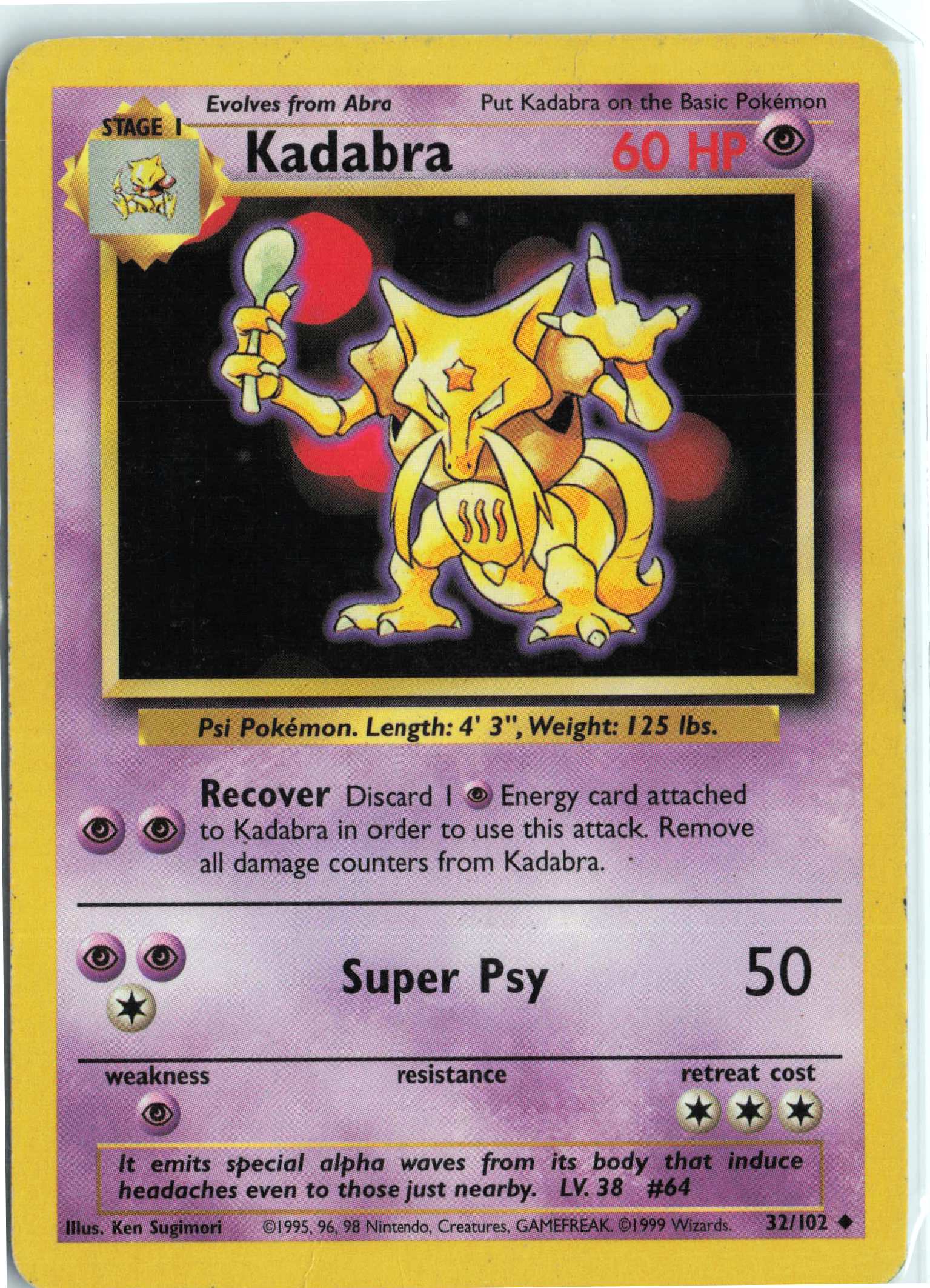 Kadabra 032/102, HP Condition, Pokemon Base Set