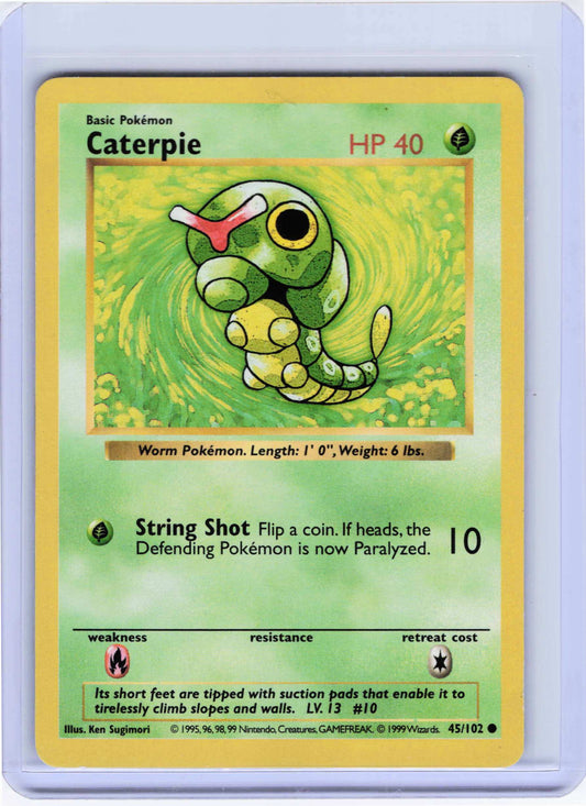 Caterpie 045/102, HP Condition, Pokemon Base Set (Shadowless)