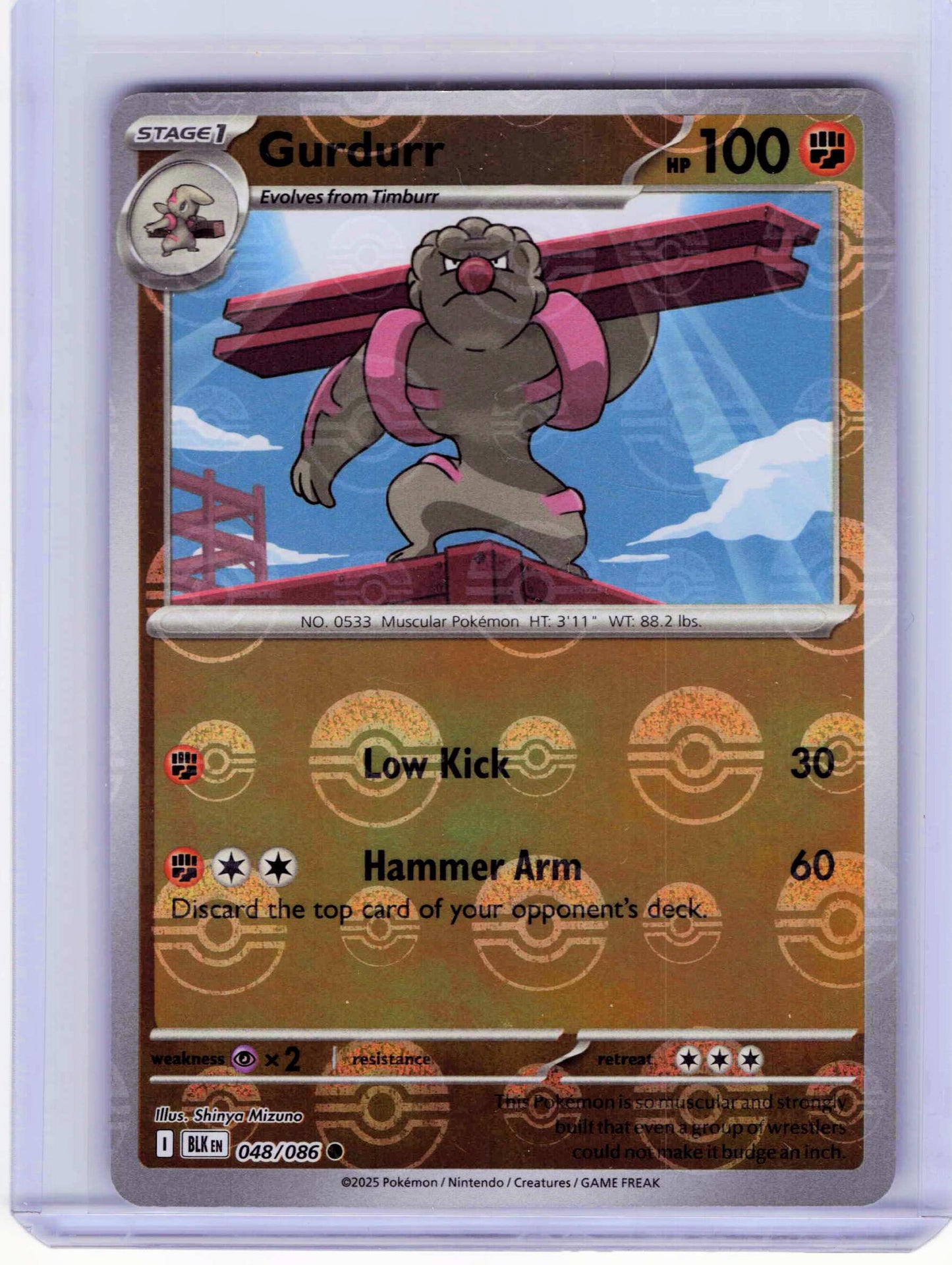 Gurdurr (Poke Ball Pattern) 048/086, Holo, NM Condition, Pokemon SV: Black Bolt