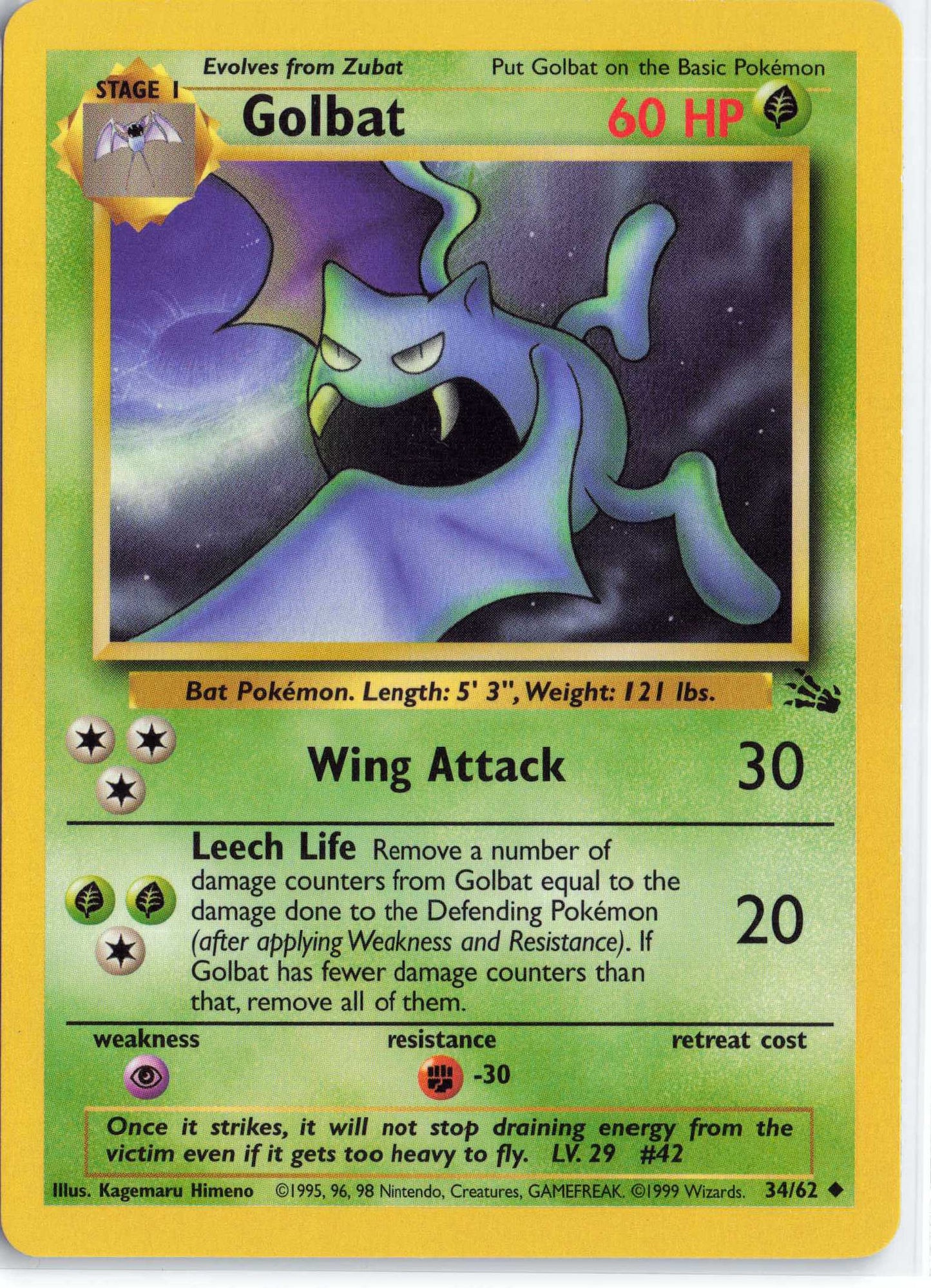 Golbat 34/62, HP Condition, Pokemon Fossil