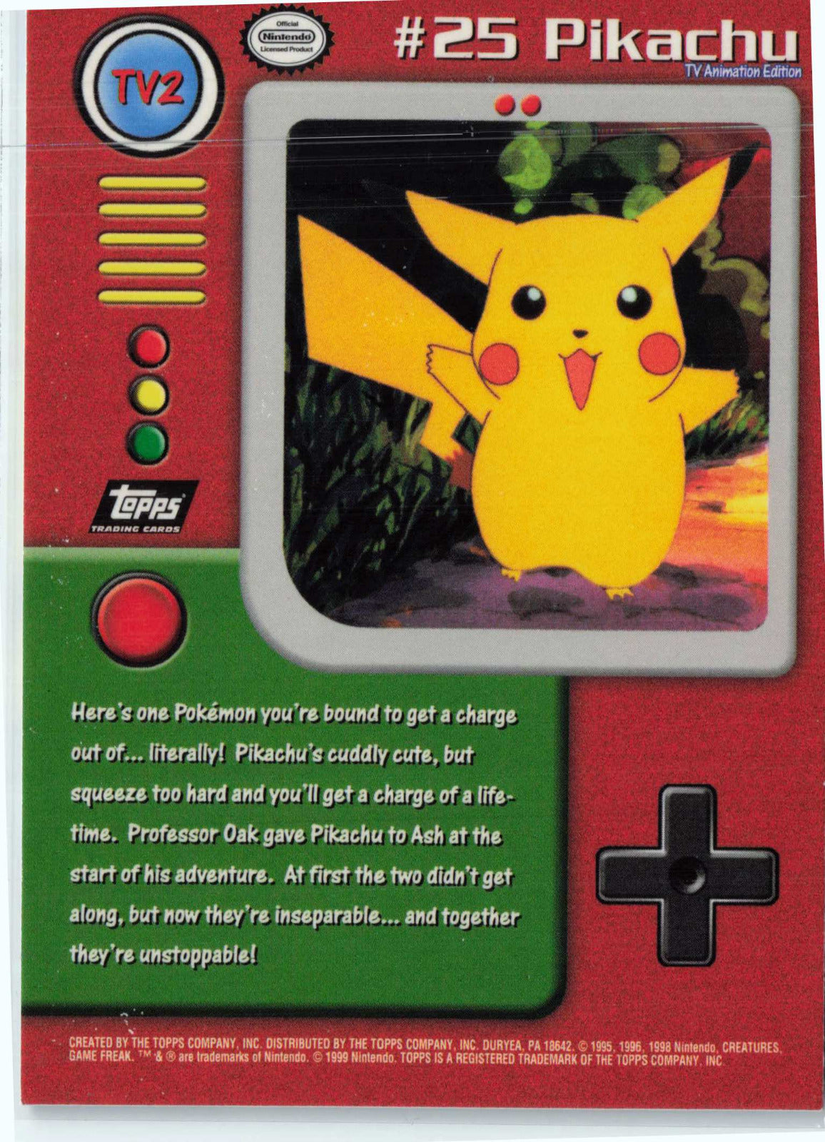Pikachu #TV2 Black Topps Logo Pokemon Topps TV Animation Edition Series 1 (Back)