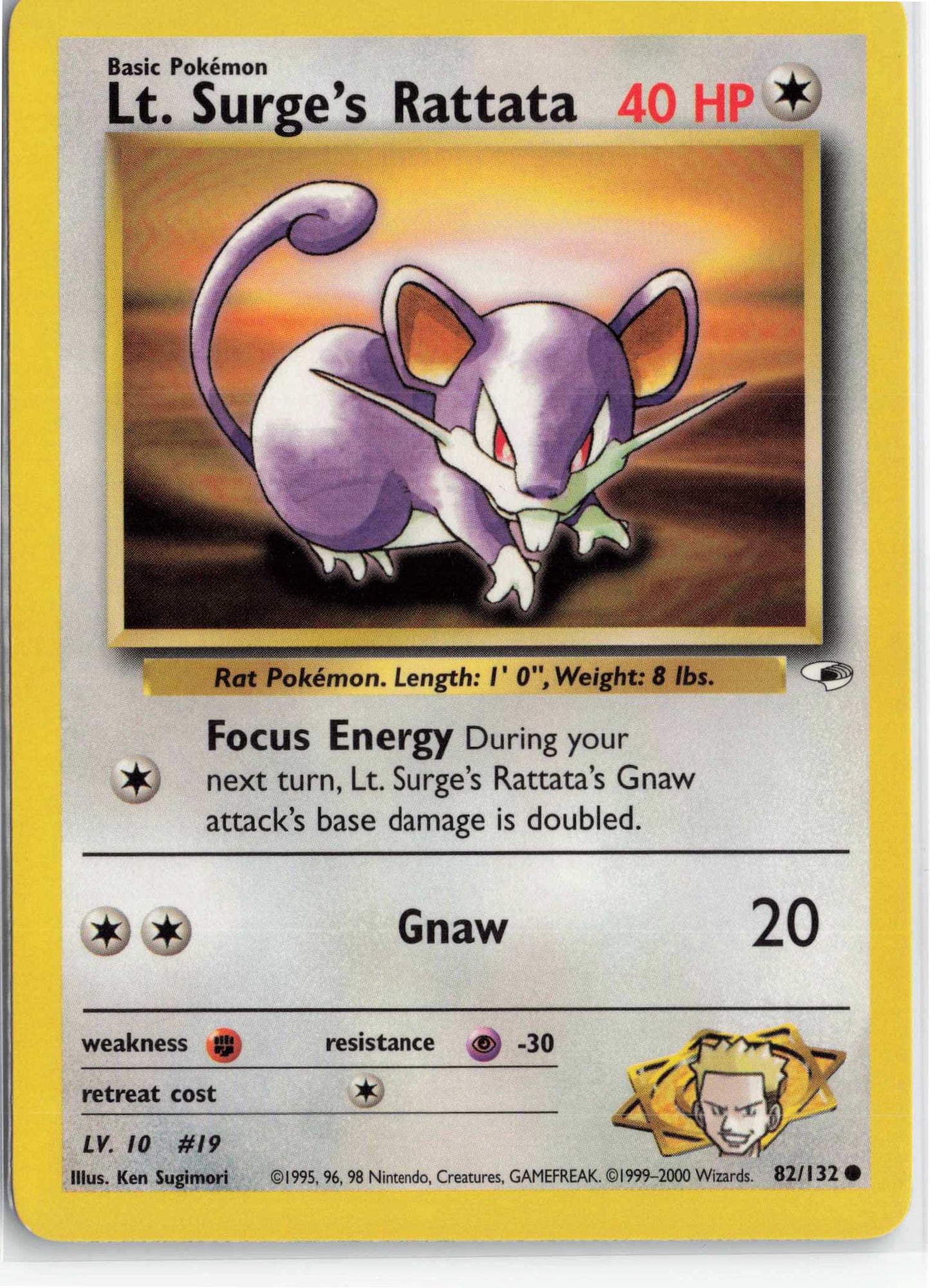 Lt. Surge's Rattata 082/132, HP Condition, Pokemon Gym Heroes