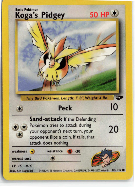 Koga's Pidgey (80) 080/132, HP Condition, Pokemon Gym Challenge