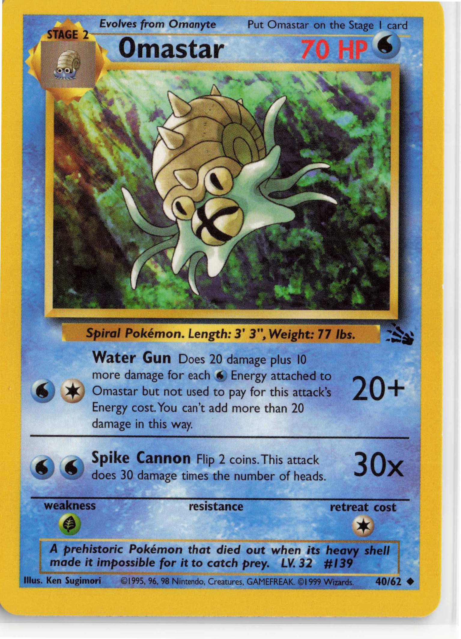 Omastar 40/62, HP Condition, Pokemon Fossil