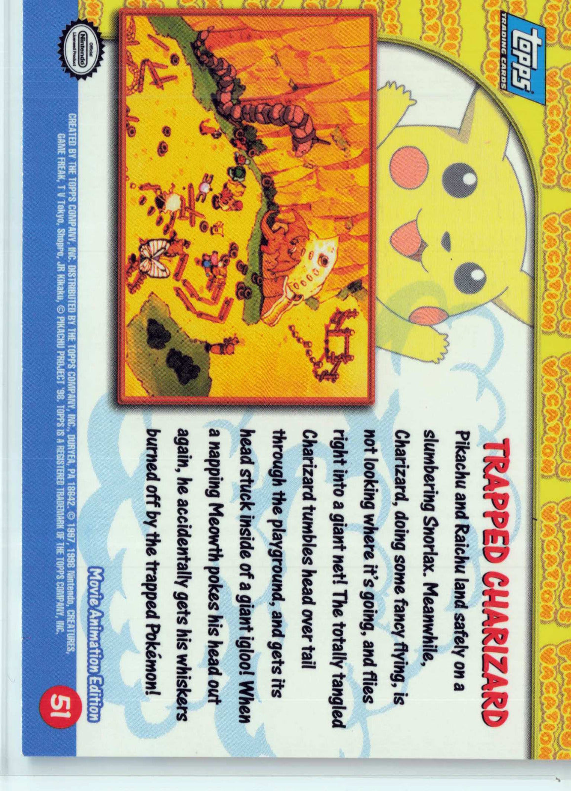 Trapped Charizard #51 Blue Topps Logo HP Pokemon Topps Pikachu's Vacation (Back)