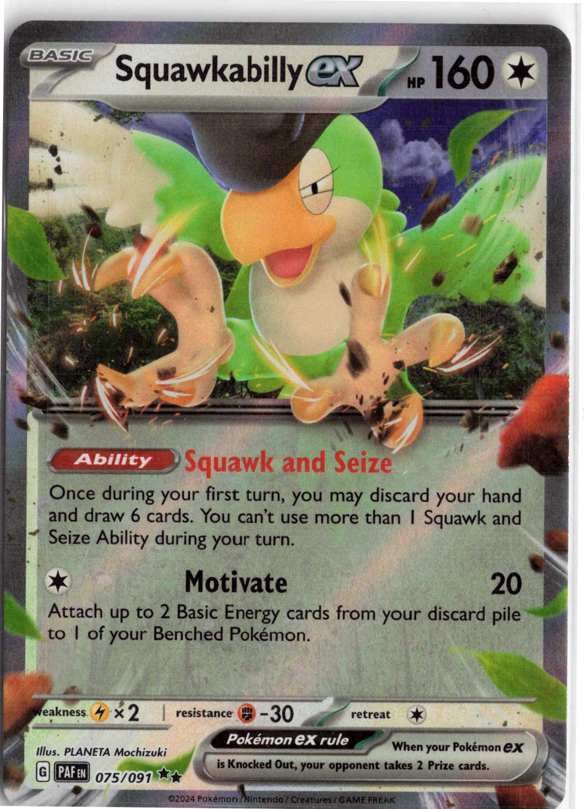 Squawkabilly ex 075/091 Holo MP Pokemon SV: Paldean Fates