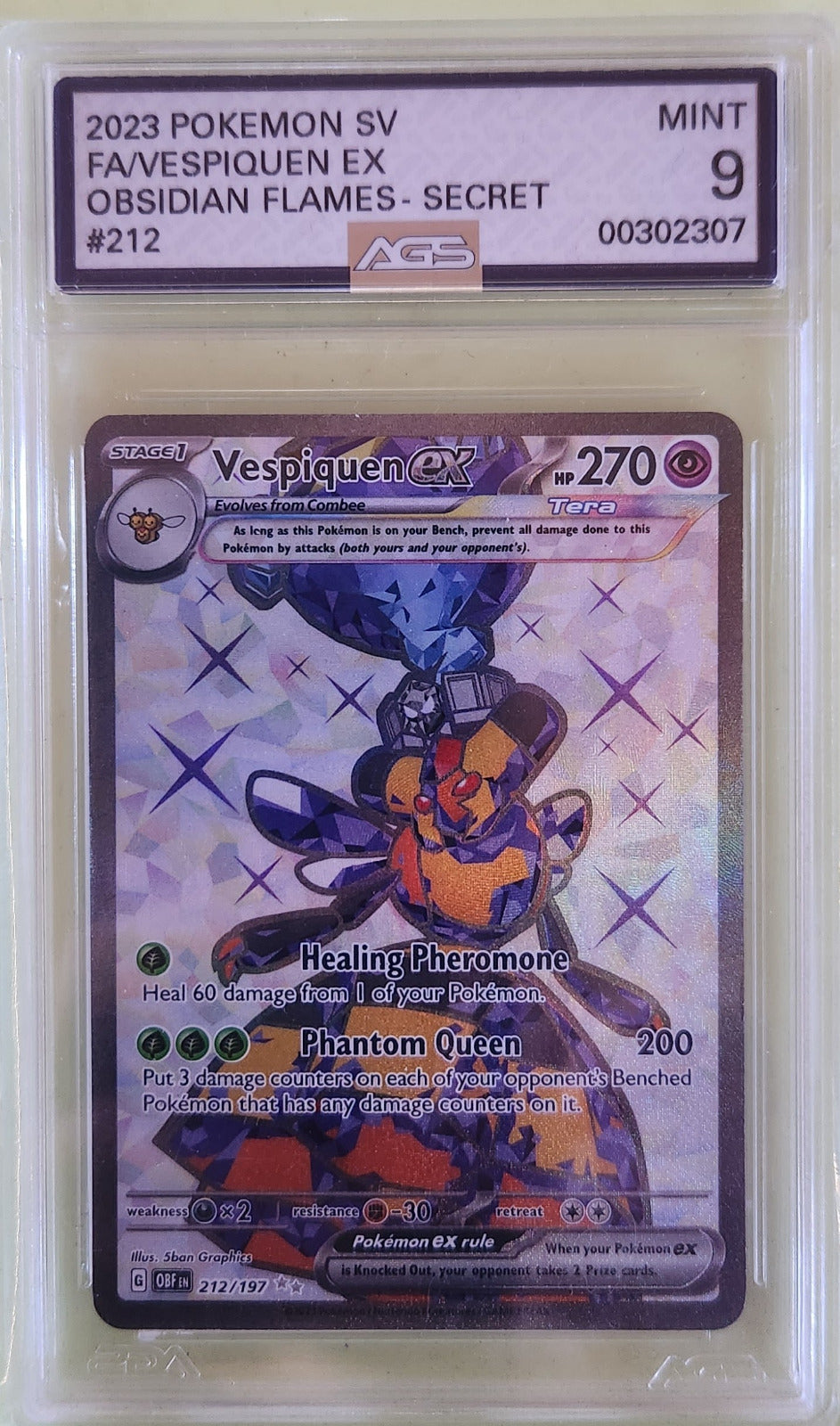 Vespiquen EX #212/197 Pokemon Obsidian Flames Graded AGS 9