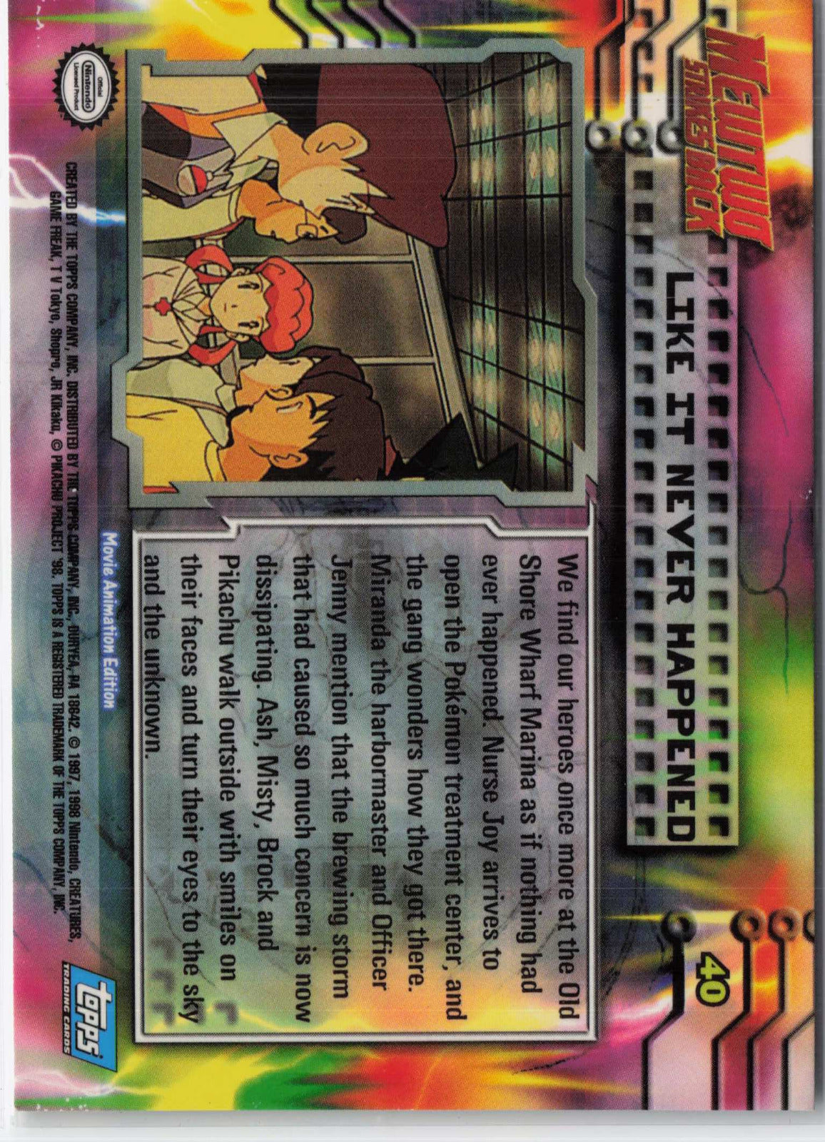 Like It Never Happened #40 Blue Topps Logo Pokemon Topps MewTwo Strikes Back (Back)