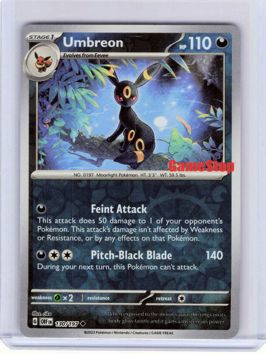 Umbreon GameStop Exclusive Stamp #130/197 Reverse Holo Pokemon Obsidian Flames