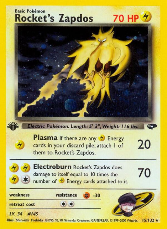 Rocket's Zapdos 015/132, Holo, HP Condition, Pokemon Gym Challenge