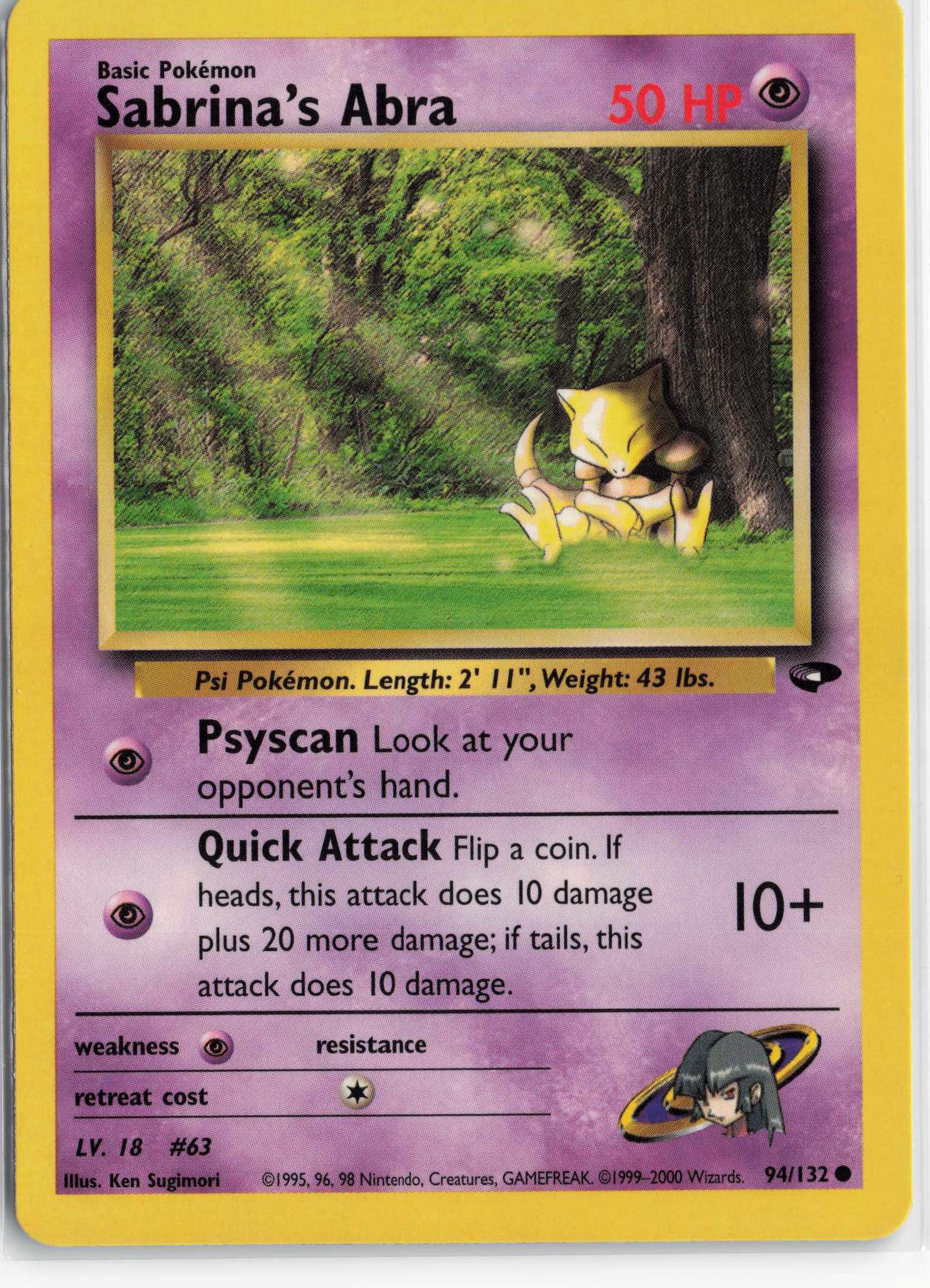 Sabrina's Abra (94) 094/132, HP Condition, Pokemon Gym Challenge