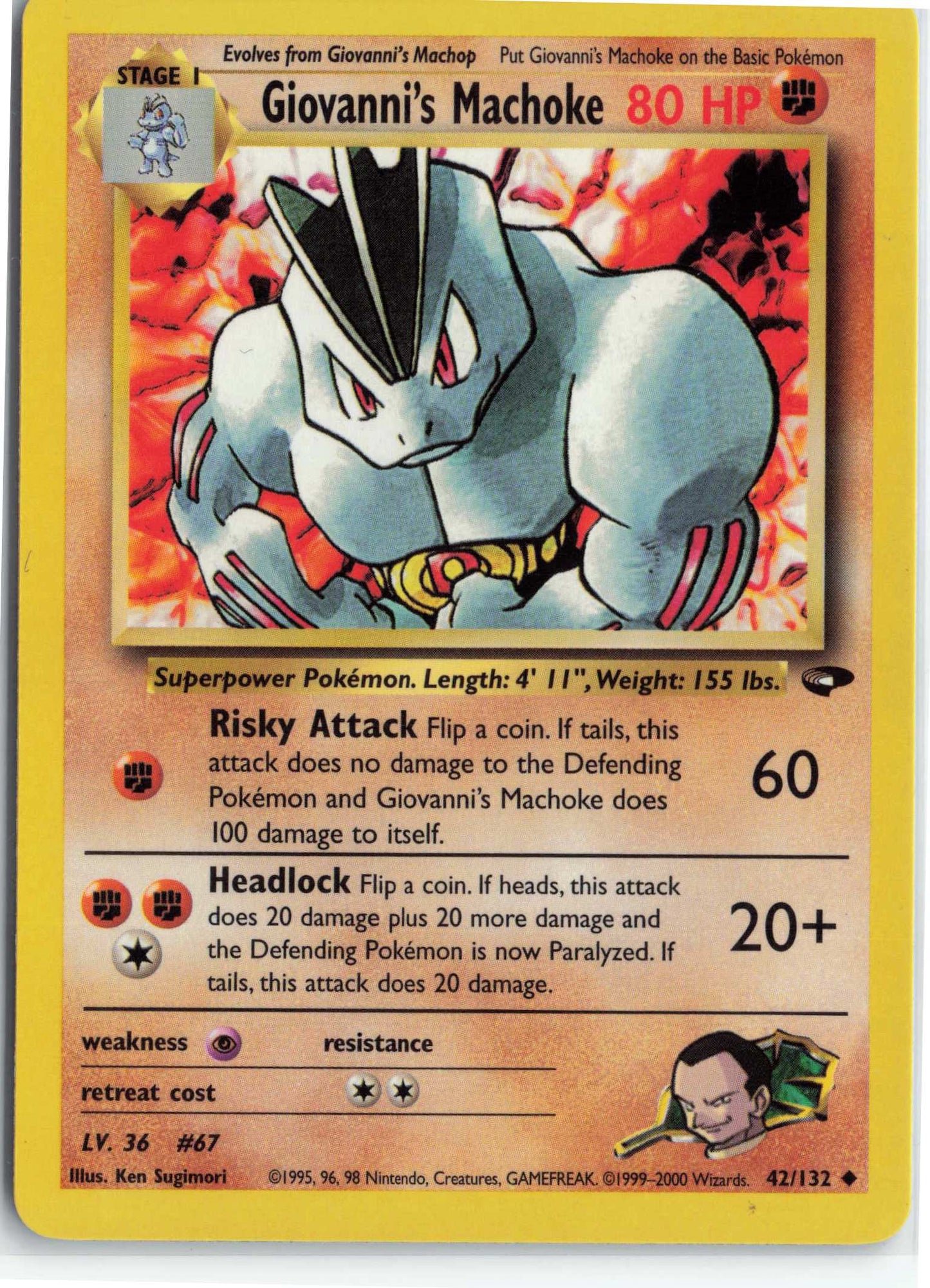 Giovanni's Machoke 042/132, HP Condition, Pokemon Gym Challenge