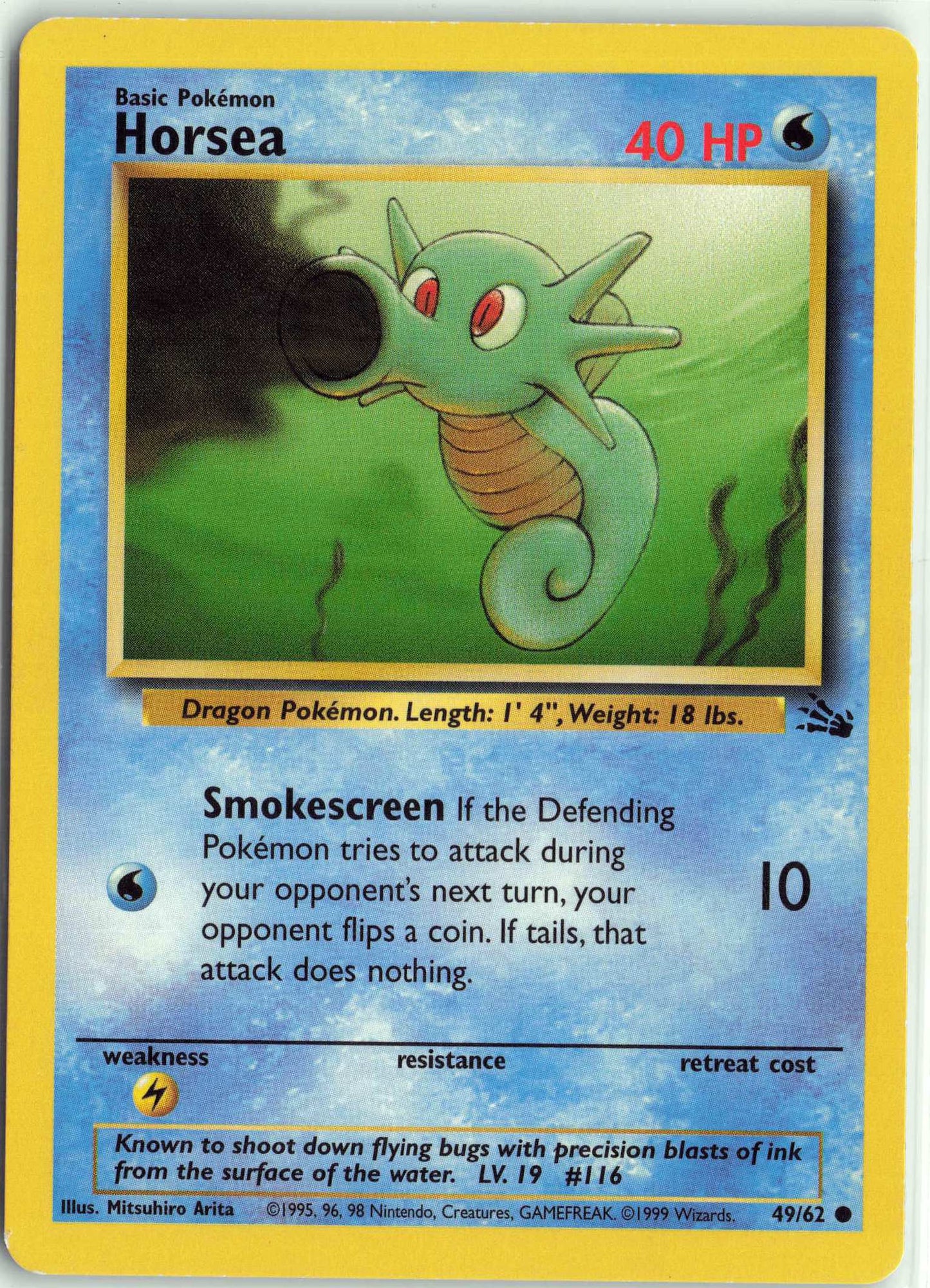 Horsea 49/62, HP Condition, Pokemon Fossil