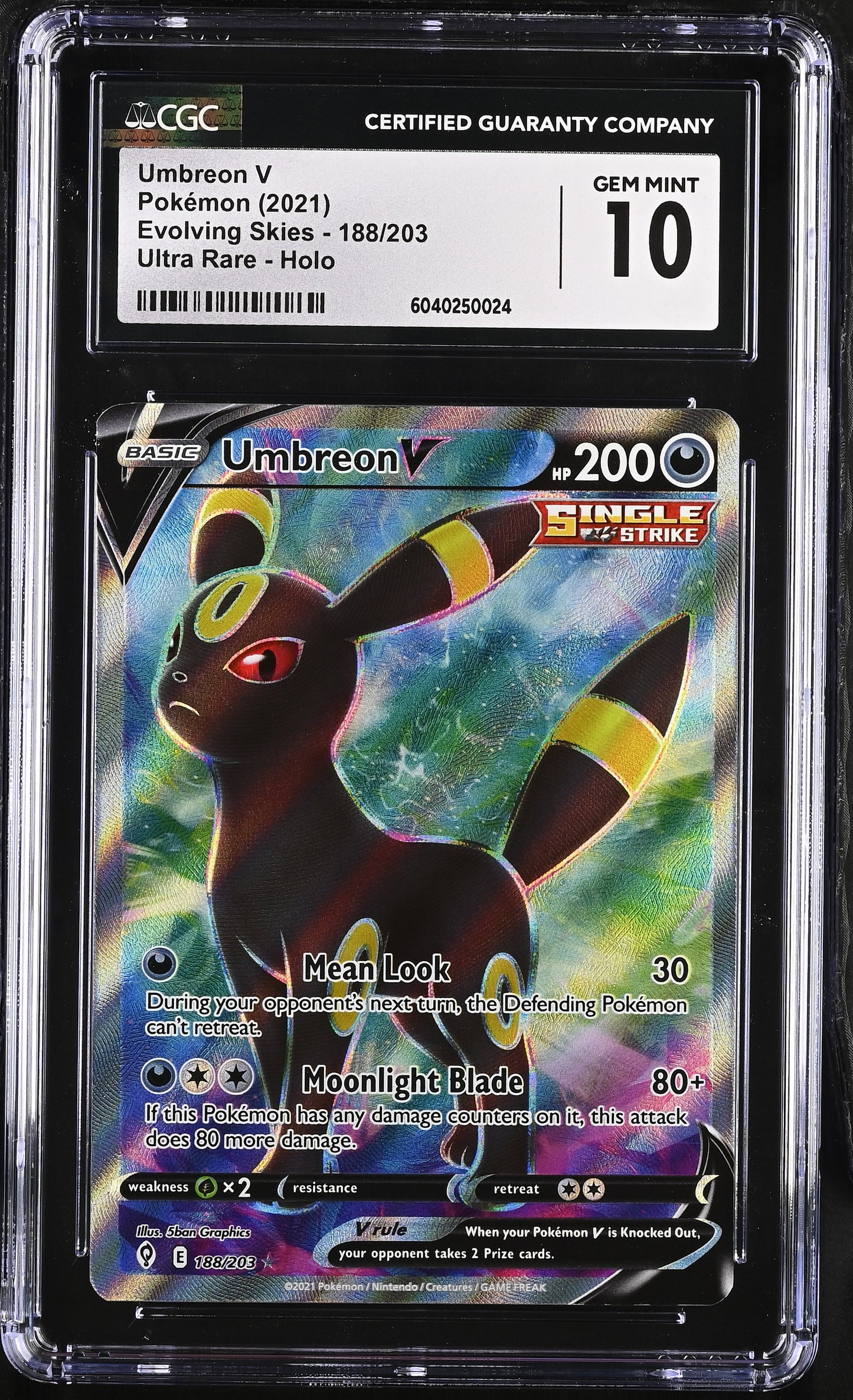 Umbreon V #188/203 Pokemon Evolving Skies Graded CGC 10
