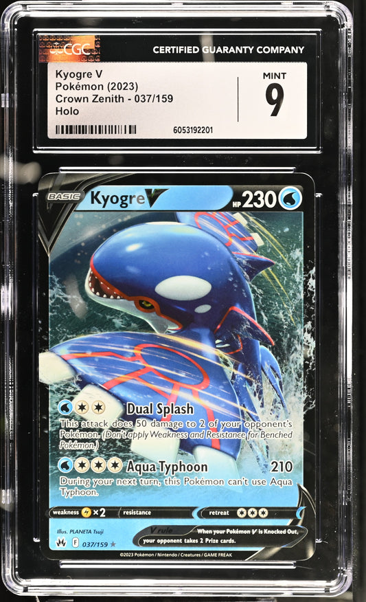 Kyogre V #037/159 Pokemon Crown Zenith Graded CGC 9