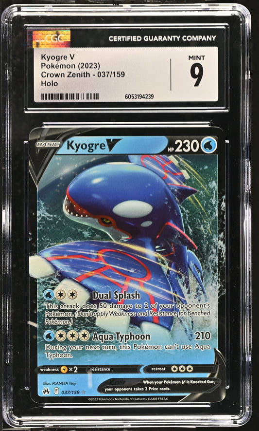 Kyogre V #037/159 Pokemon Crown Zenith Graded CGC 9