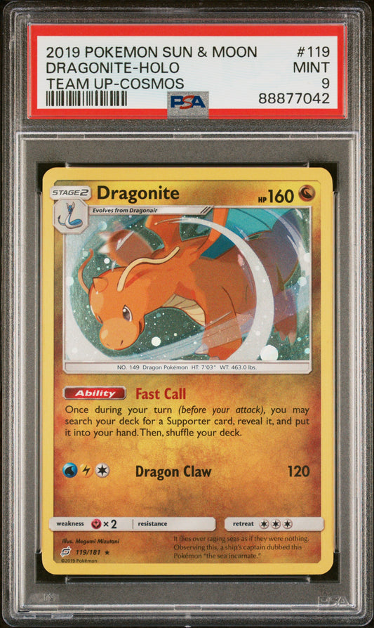 Dragonite-Holo 119 Pokemon Sun & Moon Team Up PSA 9