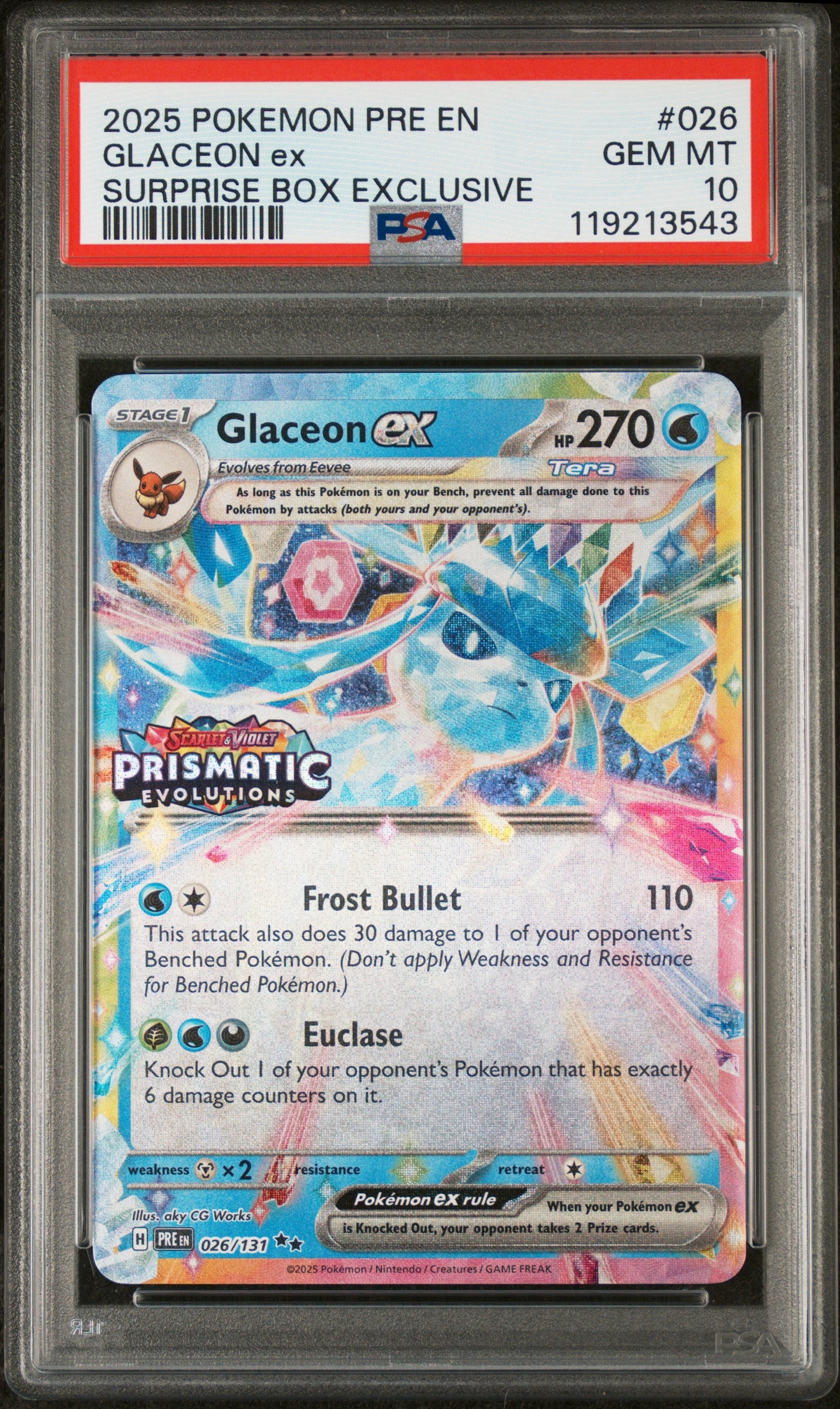 Glaceon EX (Prismatic Stamped) #026 Pokemon Prismatic Evolutions Graded PSA 10