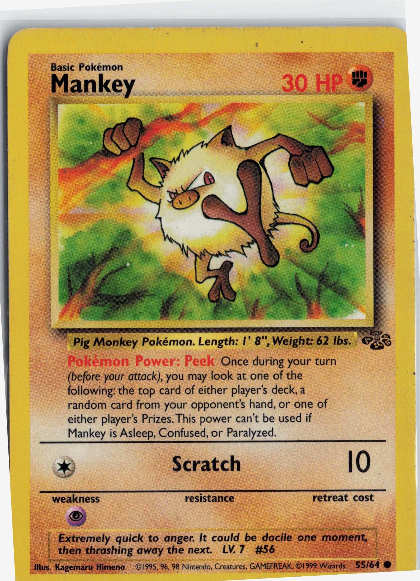 Mankey 55/64, HP Condition, Pokemon Jungle