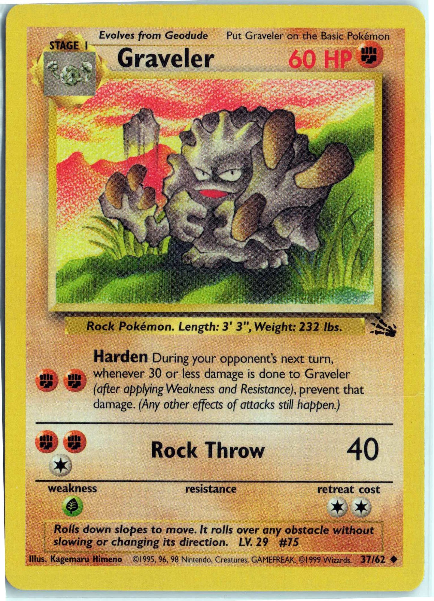 Graveler 37/62, HP Condition, Pokemon Fossil