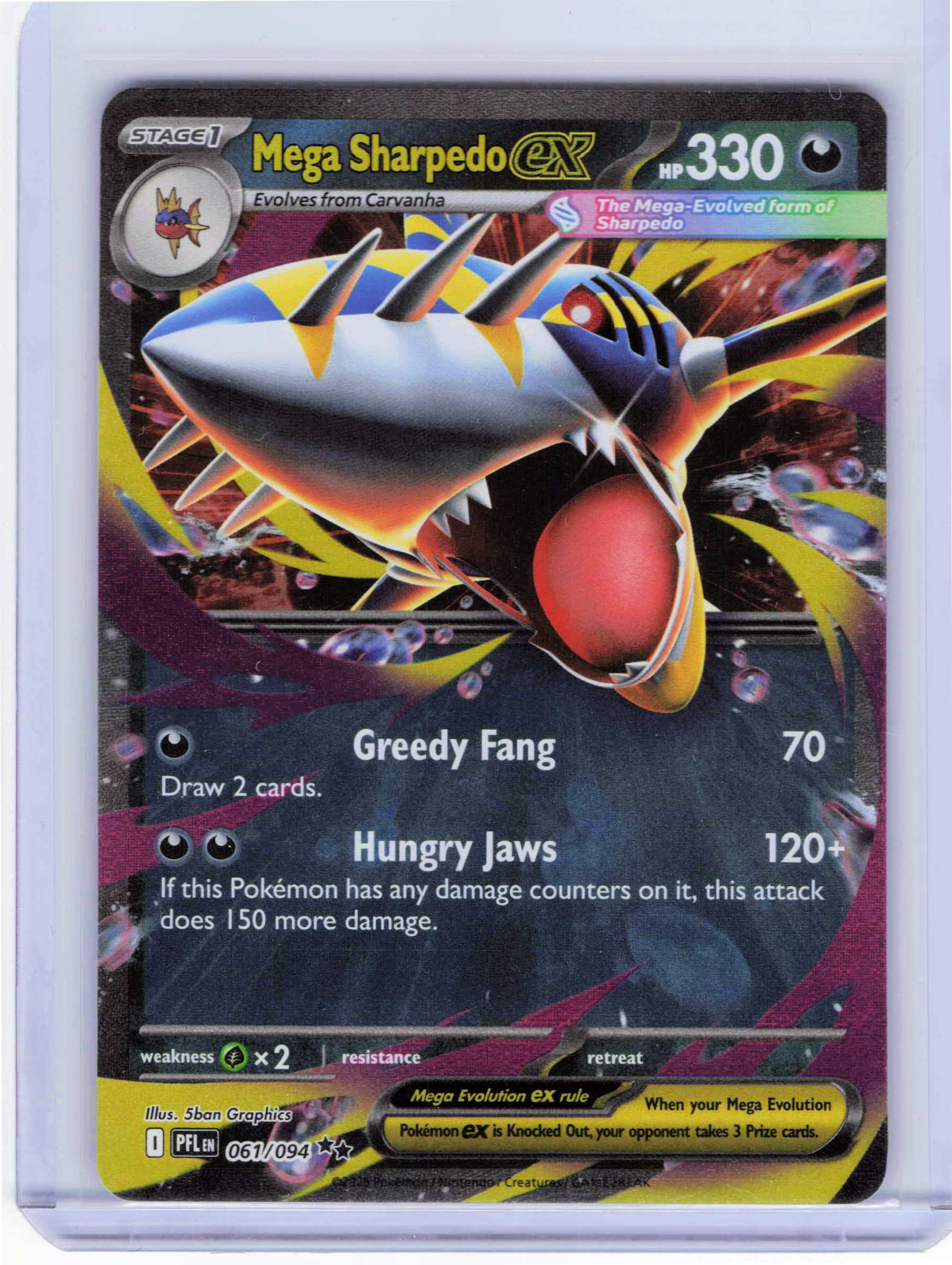 Mega Sharpedo ex 061/094, Holo, NM Condition, Pokemon ME02: Phantasmal Flames