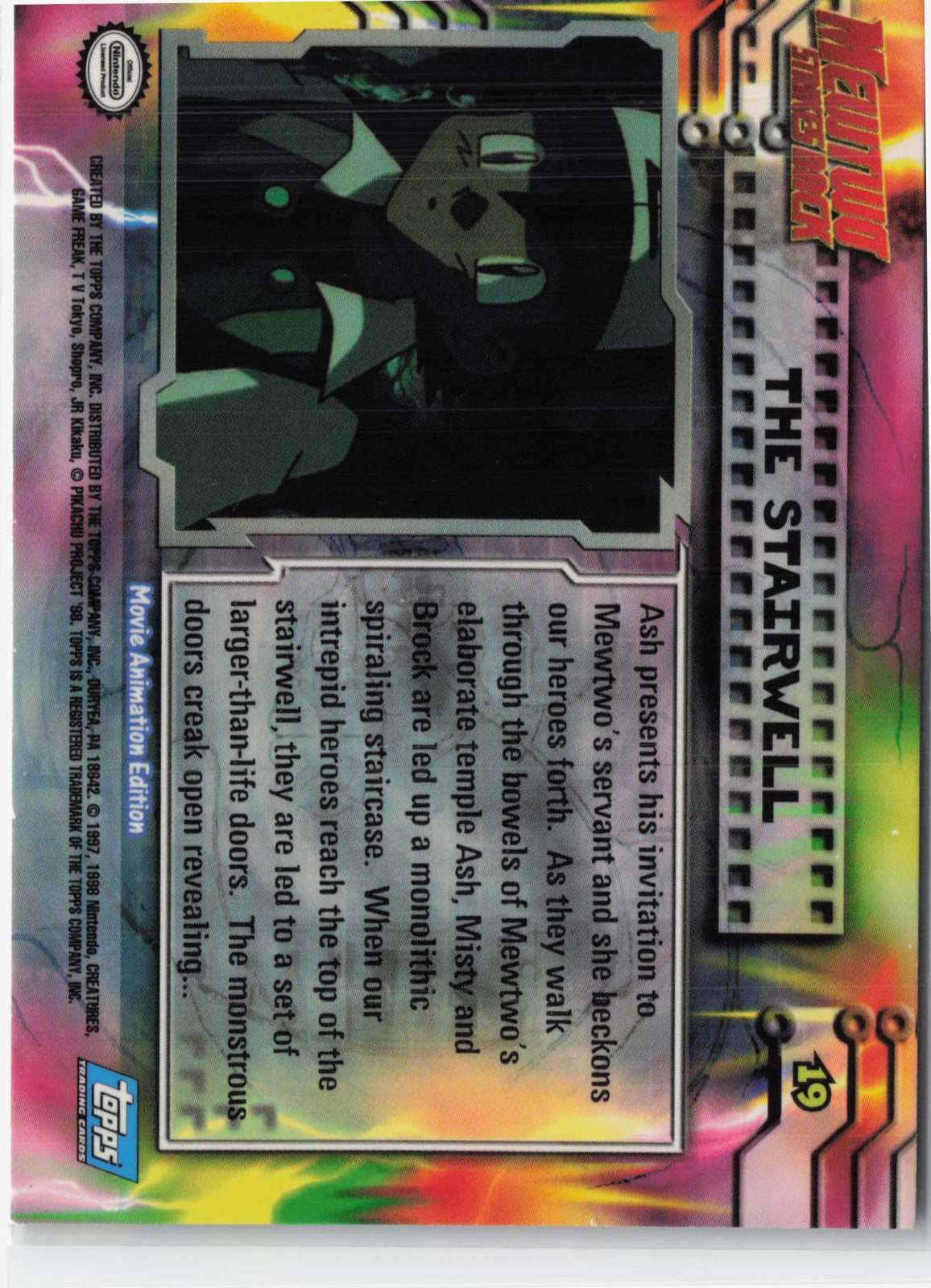 The Stairwell #19 Blue Topps Logo Pokemon Topps MewTwo Strikes Back (Back)